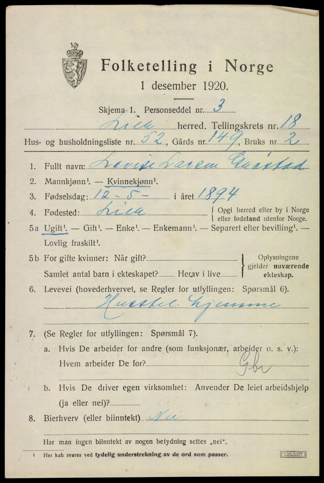 SAKO, 1920 census for Lier, 1920, p. 26088