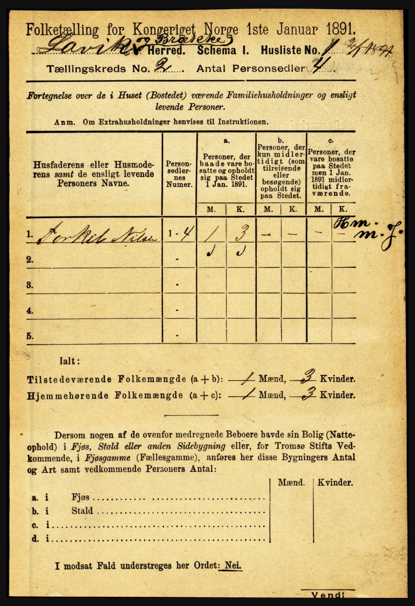 RA, 1891 census for 1415 Lavik og Brekke, 1891, p. 261