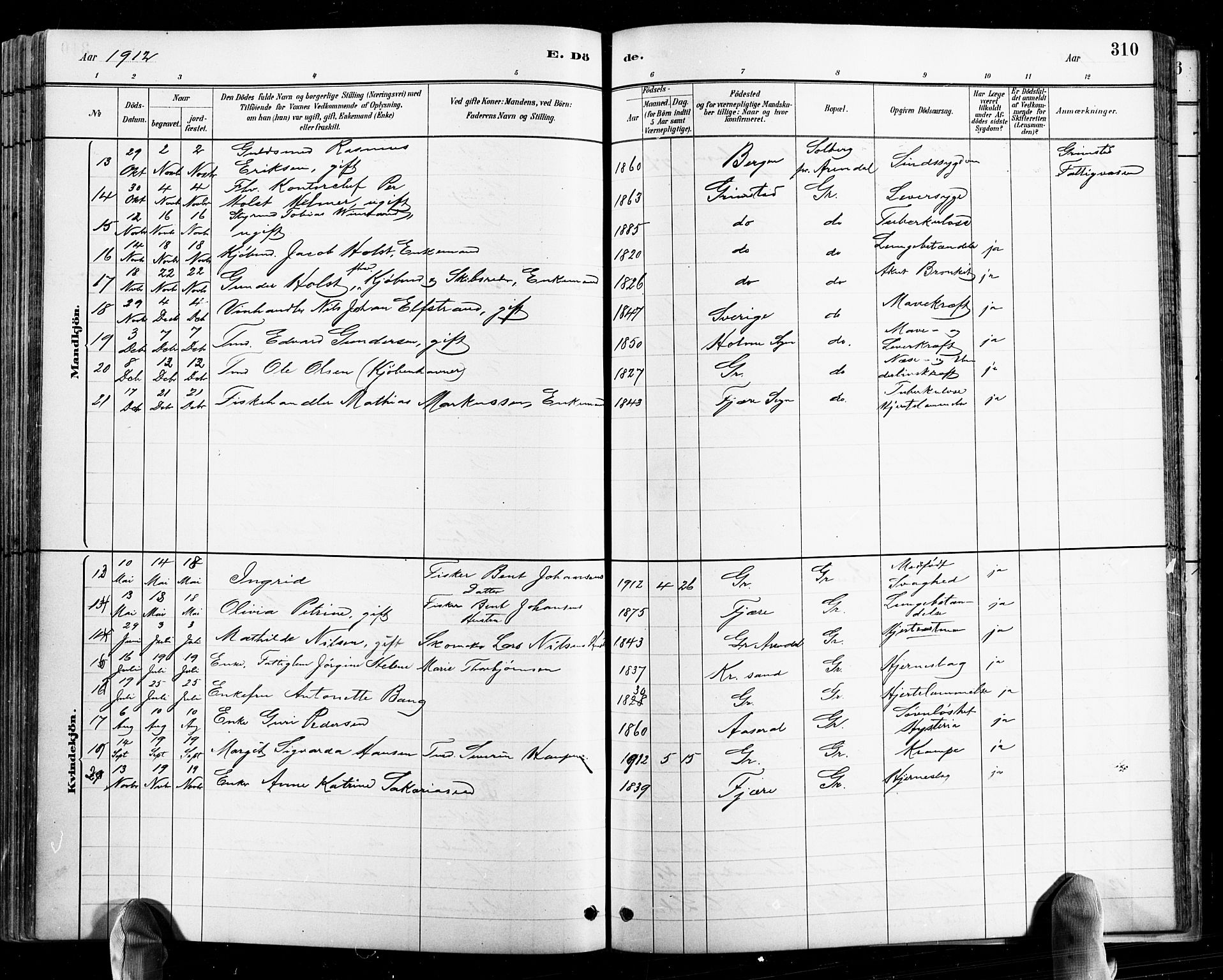 Grimstad sokneprestkontor, AV/SAK-1111-0017/F/Fb/L0001: Parish register (copy) no. B 1, 1881-1922, p. 310