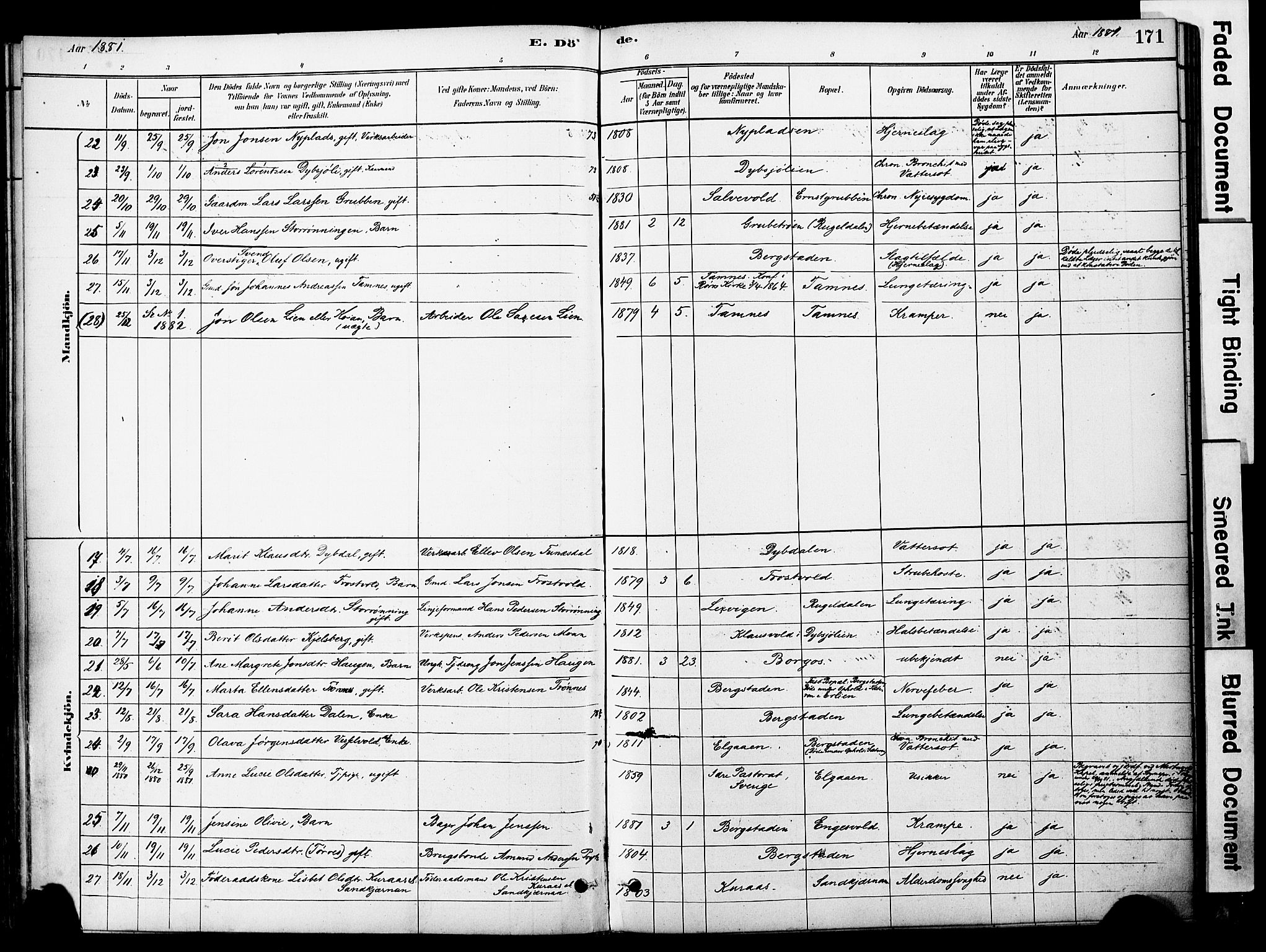 Ministerialprotokoller, klokkerbøker og fødselsregistre - Sør-Trøndelag, SAT/A-1456/681/L0933: Parish register (official) no. 681A11, 1879-1890, p. 171