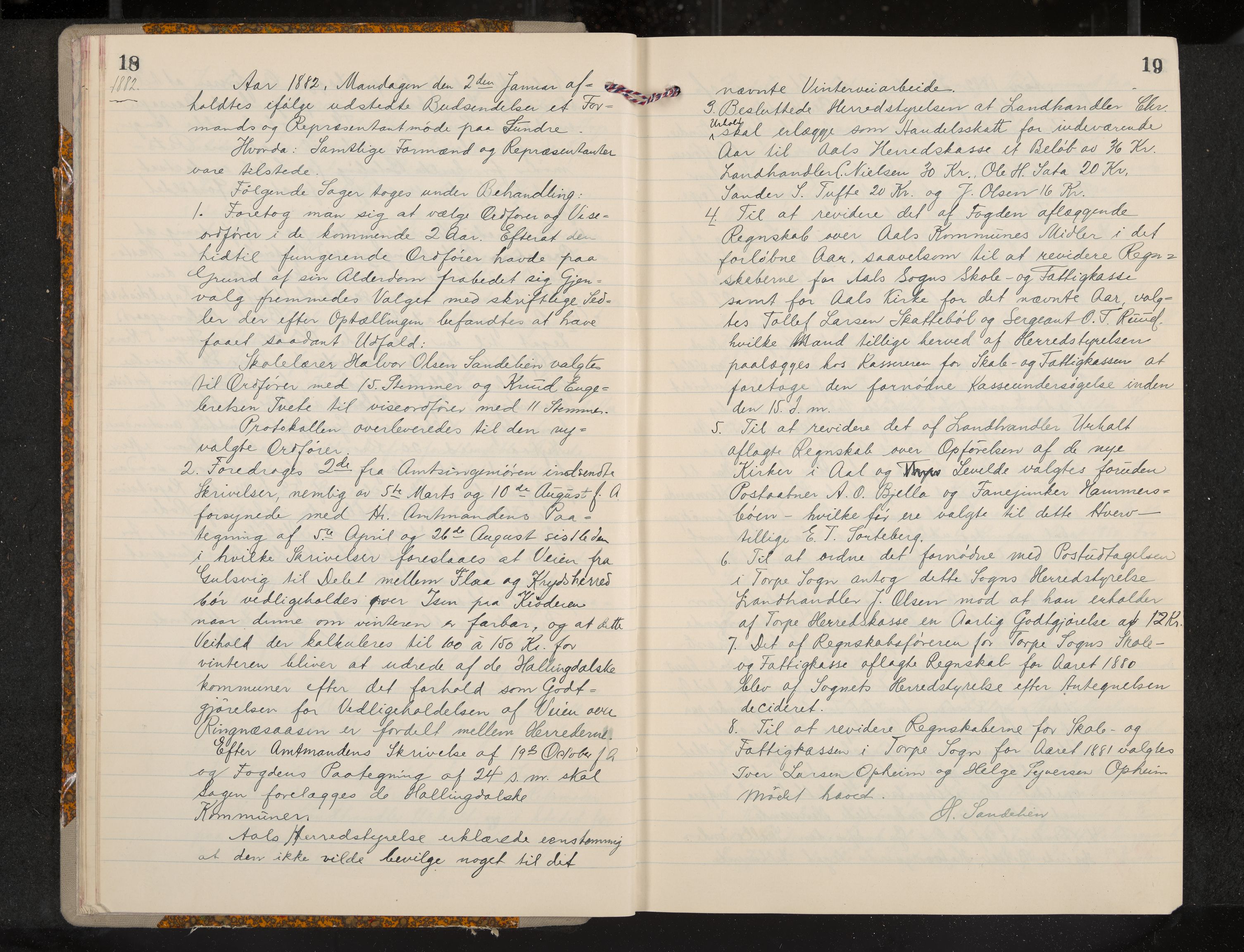 Ål formannskap og sentraladministrasjon, IKAK/0619021/A/Aa/L0004: Utskrift av møtebok, 1881-1901, p. 18-19