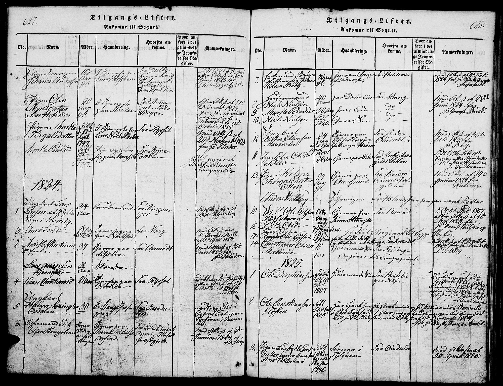 Stange prestekontor, SAH/PREST-002/L/L0001: Parish register (copy) no. 1, 1814-1825, p. 627-628
