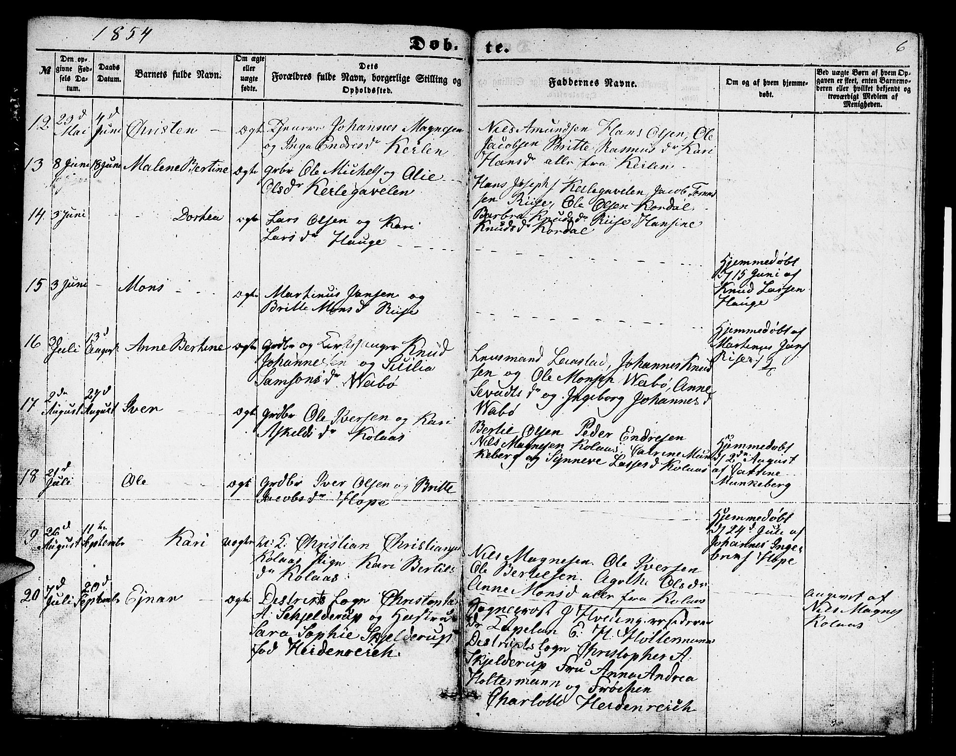 Lindås Sokneprestembete, SAB/A-76701/H/Hab: Parish register (copy) no. B 1, 1853-1866, p. 6