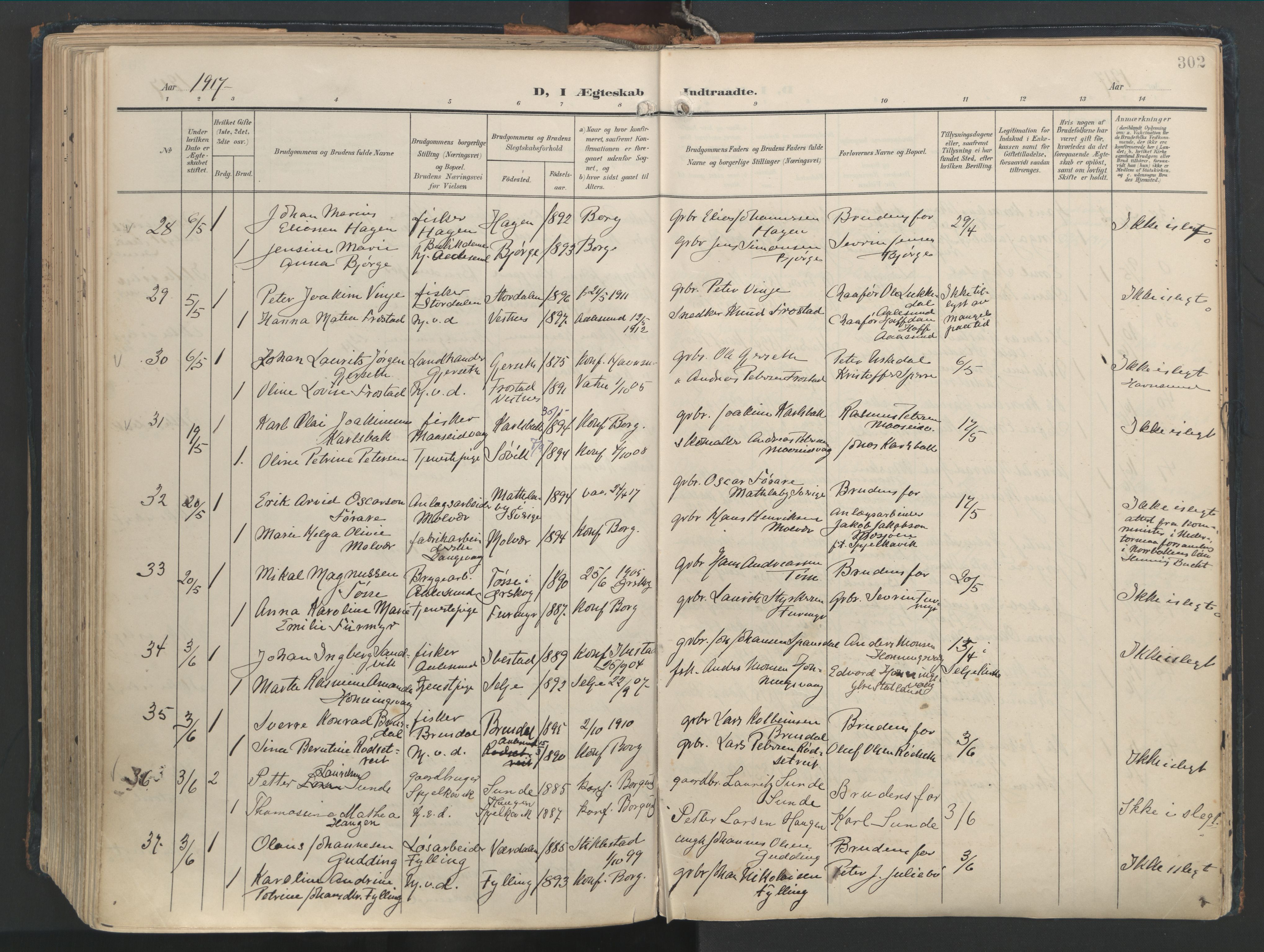 Ministerialprotokoller, klokkerbøker og fødselsregistre - Møre og Romsdal, AV/SAT-A-1454/528/L0411: Parish register (official) no. 528A20, 1907-1920, p. 302