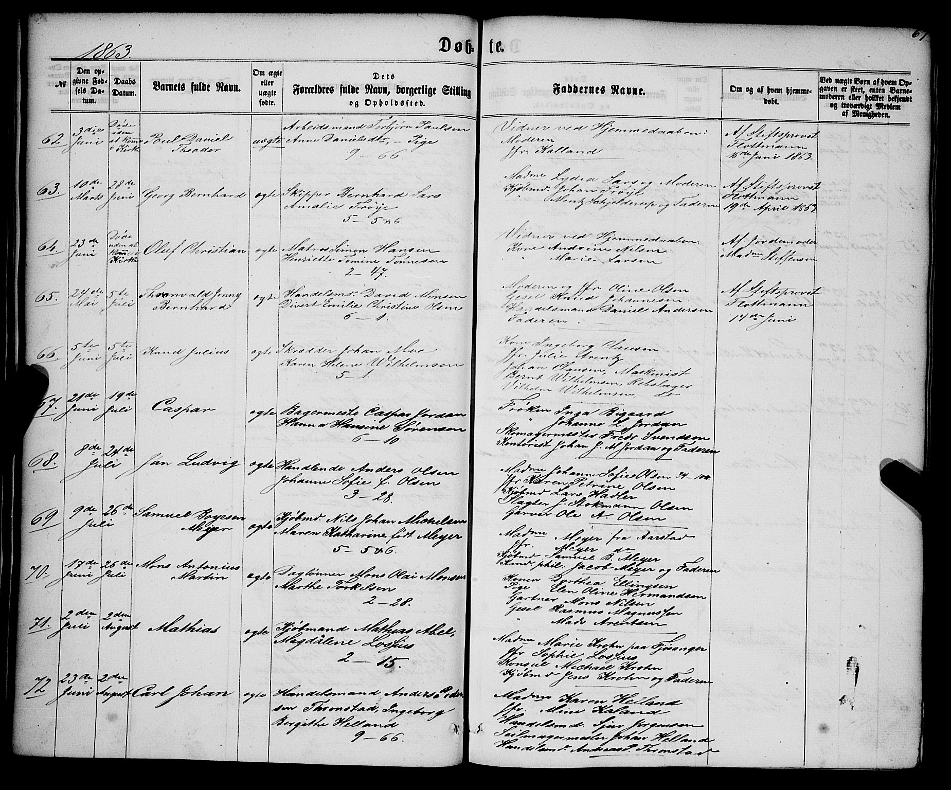 Nykirken Sokneprestembete, AV/SAB-A-77101/H/Haa/L0015: Parish register (official) no. B 2, 1858-1869, p. 67