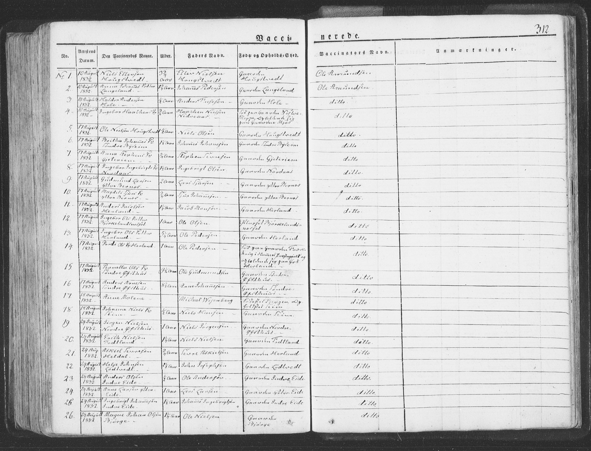 Hosanger sokneprestembete, AV/SAB-A-75801/H/Haa: Parish register (official) no. A 6, 1824-1835, p. 312