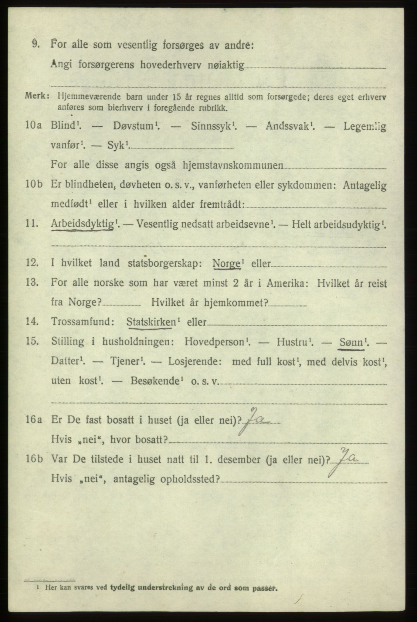 SAB, 1920 census for Tysnes, 1920, p. 1655