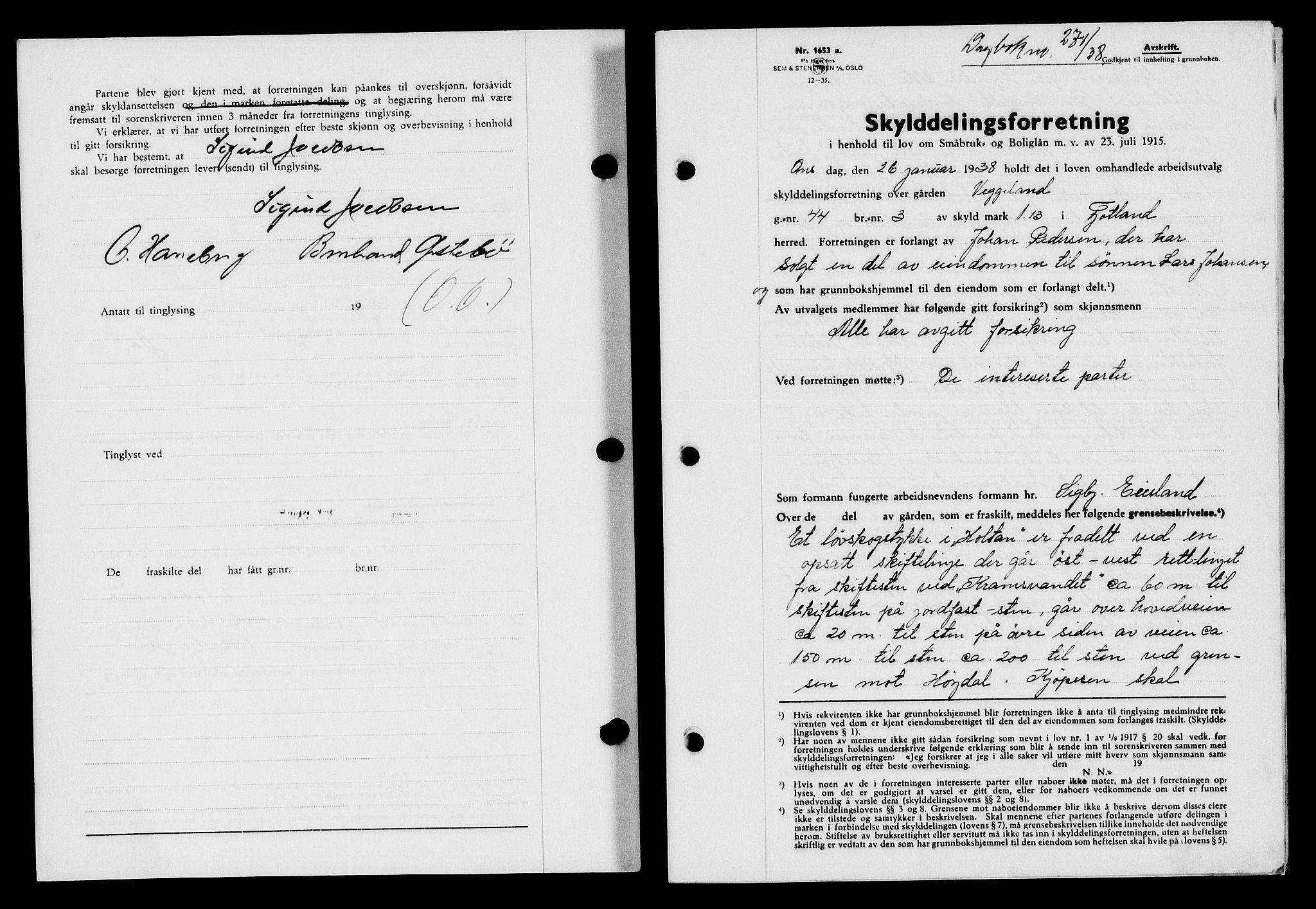 Flekkefjord sorenskriveri, AV/SAK-1221-0001/G/Gb/Gba/L0054: Mortgage book no. A-2, 1937-1938, Diary no: : 271/1938