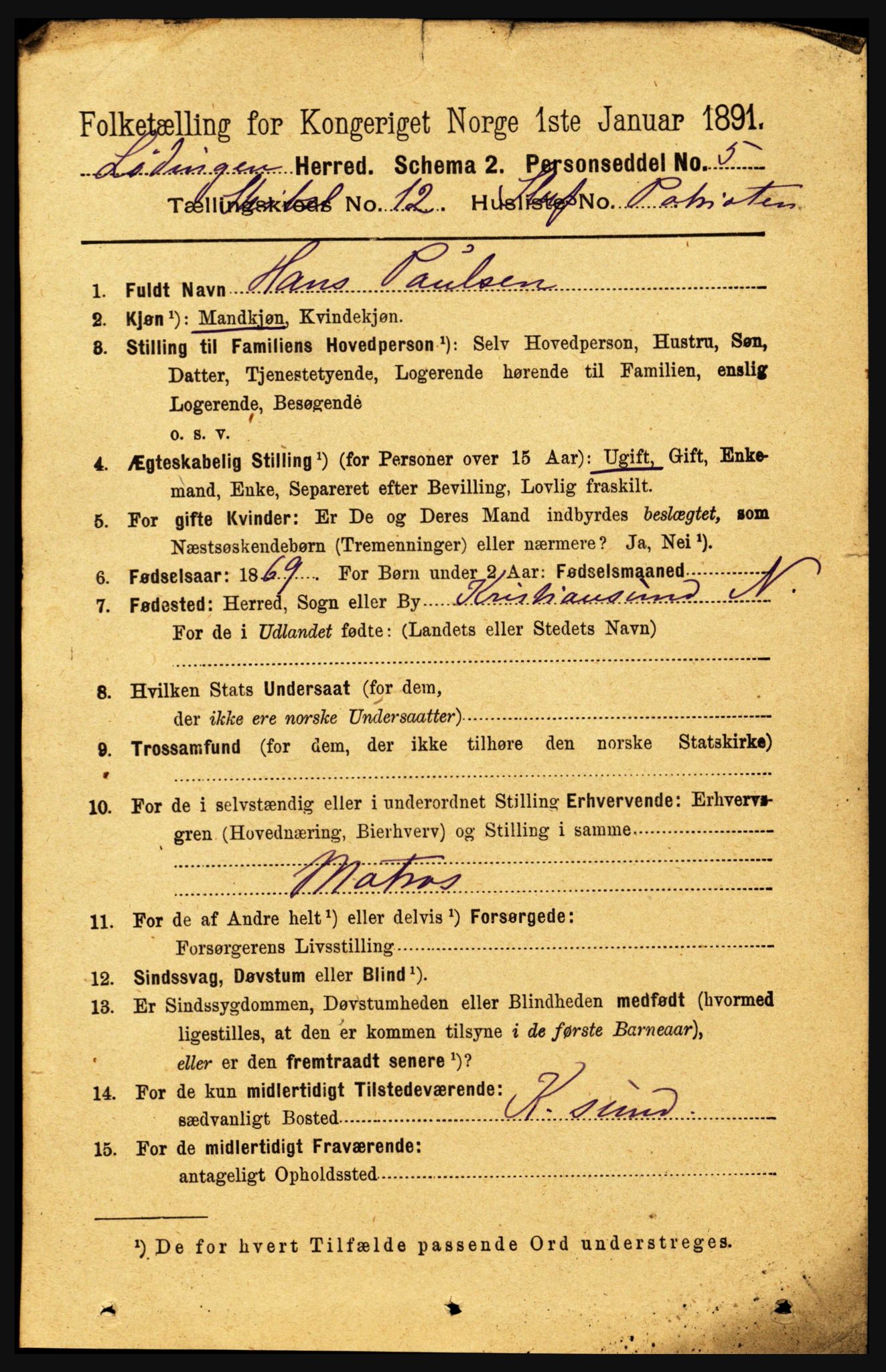 RA, 1891 census for 1851 Lødingen, 1891, p. 3959