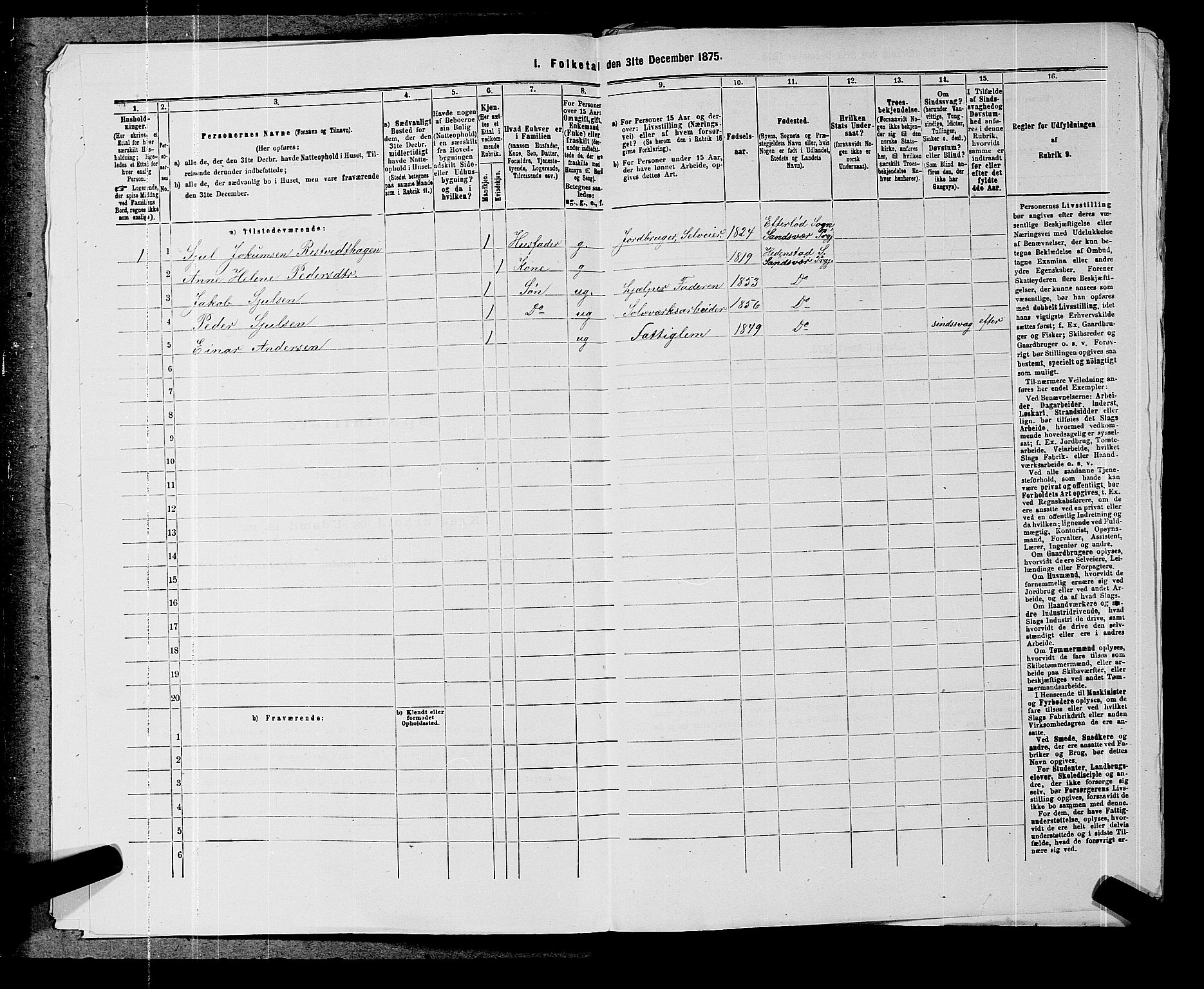 SAKO, 1875 census for 0629P Sandsvær, 1875, p. 1133