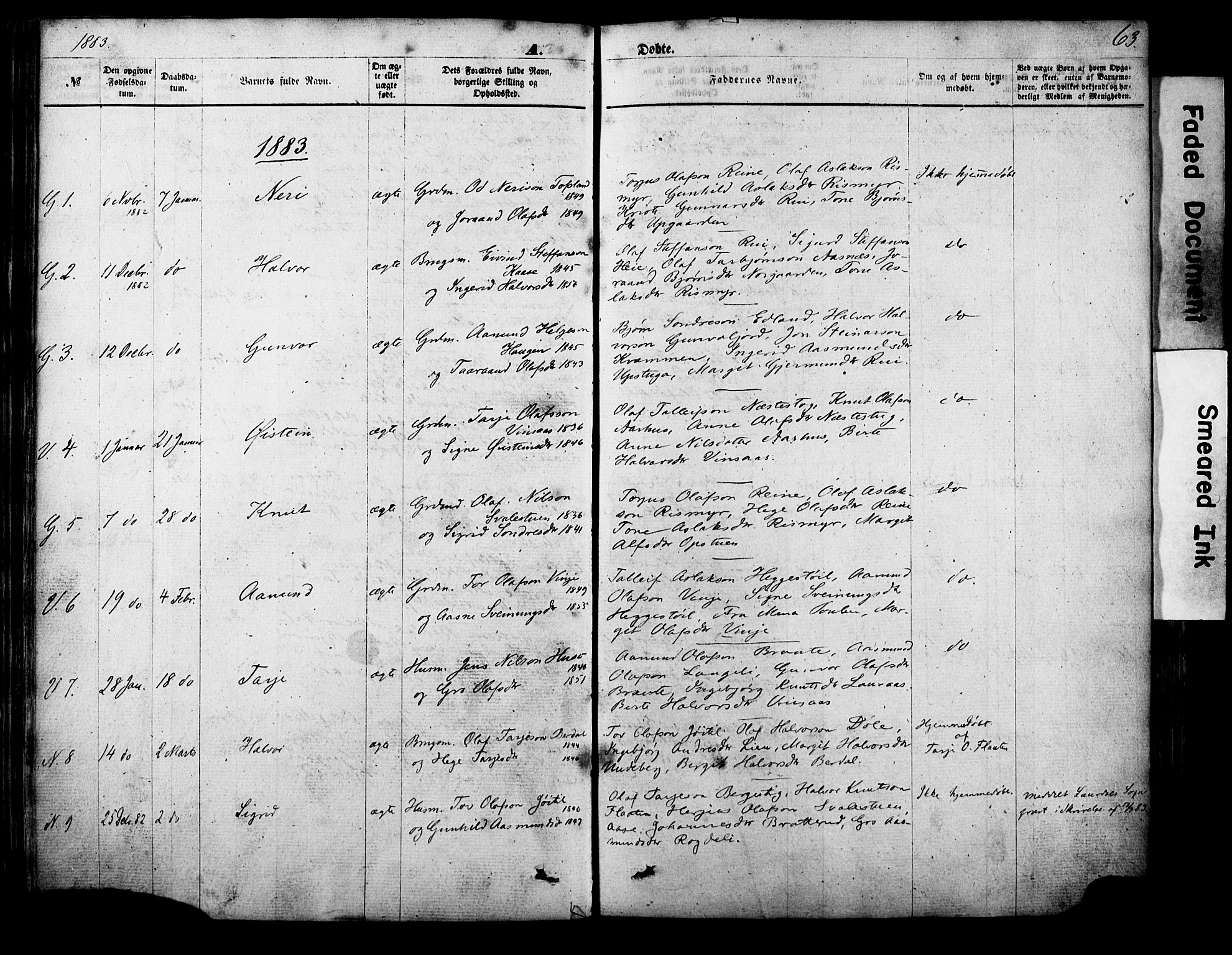 Vinje kirkebøker, SAKO/A-312/F/Fa/L0005: Parish register (official) no. I 5, 1870-1886, p. 63