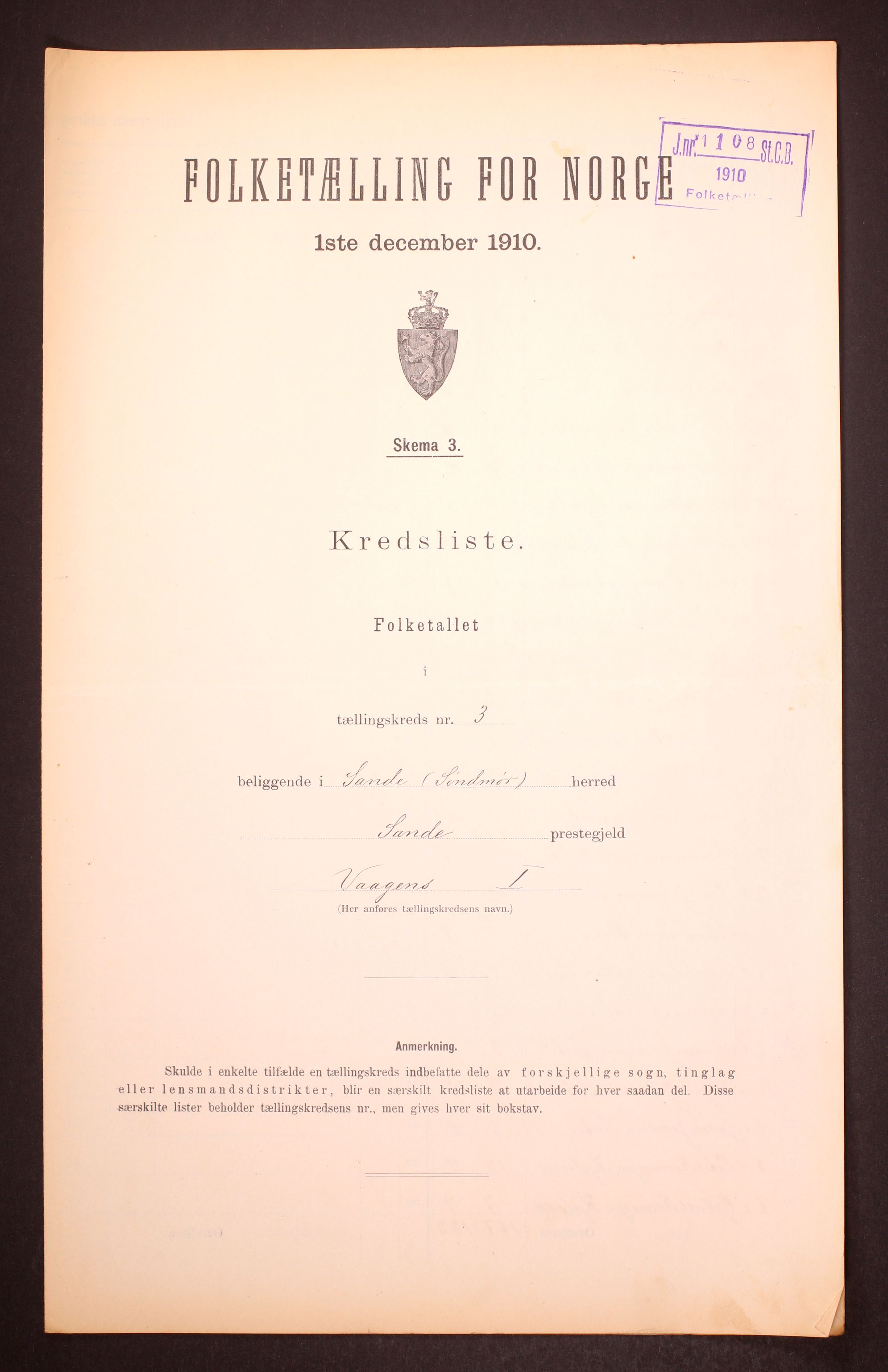 RA, 1910 census for Sande, 1910, p. 10