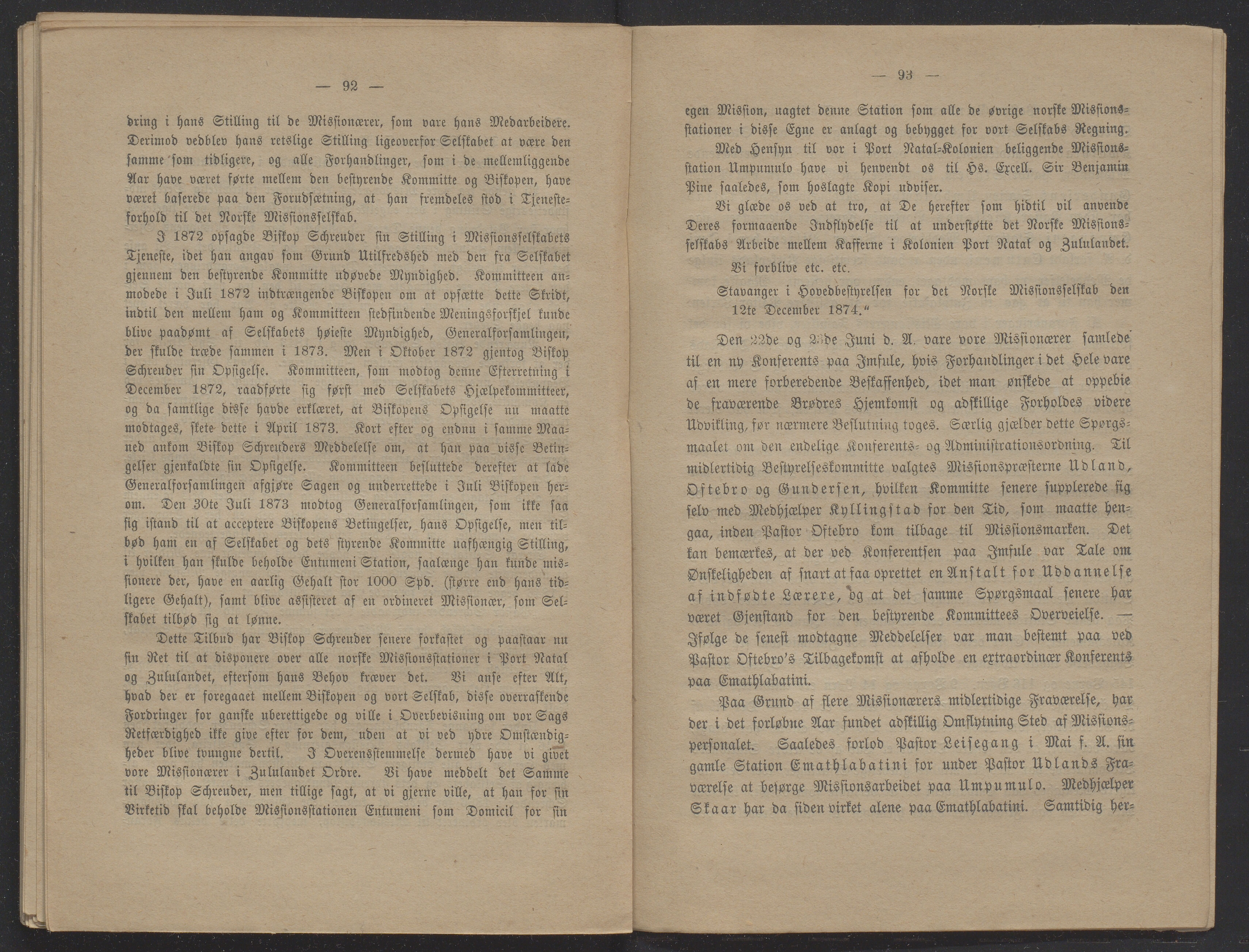 Det Norske Misjonsselskap - hovedadministrasjonen, VID/MA-A-1045/D/Db/Dba/L0338/0002: Beretninger, Bøker, Skrifter o.l   / Årsberetninger 32, 1874, p. 92-93