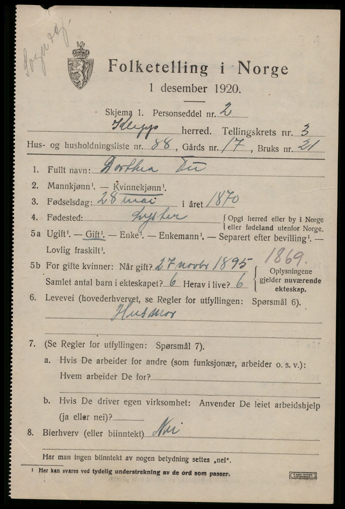 SAST, 1920 census for Klepp, 1920, p. 4324