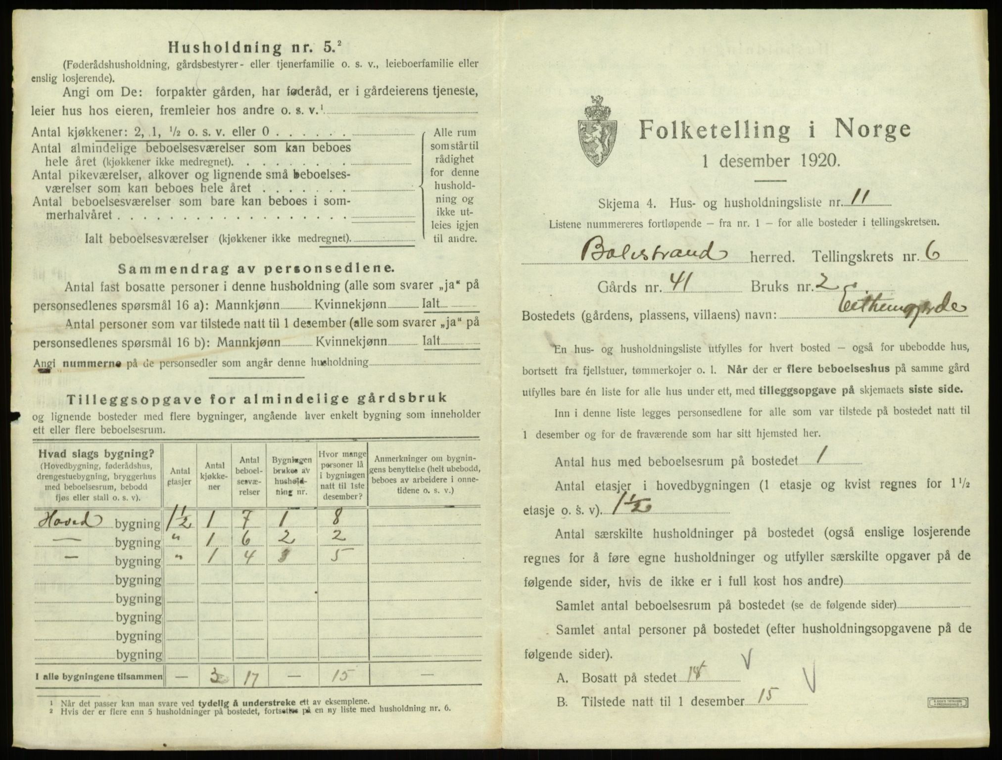 SAB, 1920 census for Balestrand, 1920, p. 418