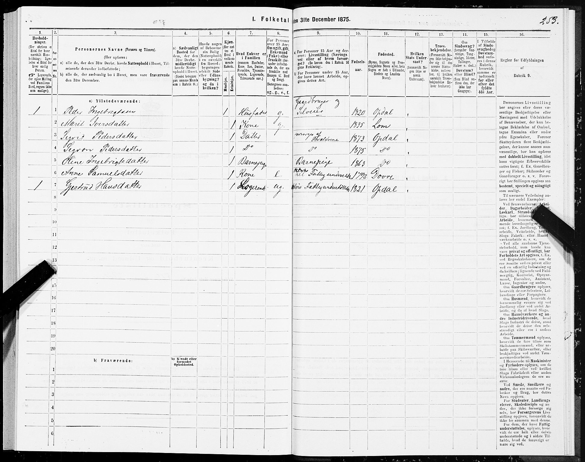 SAT, 1875 census for 1634P Oppdal, 1875, p. 2253