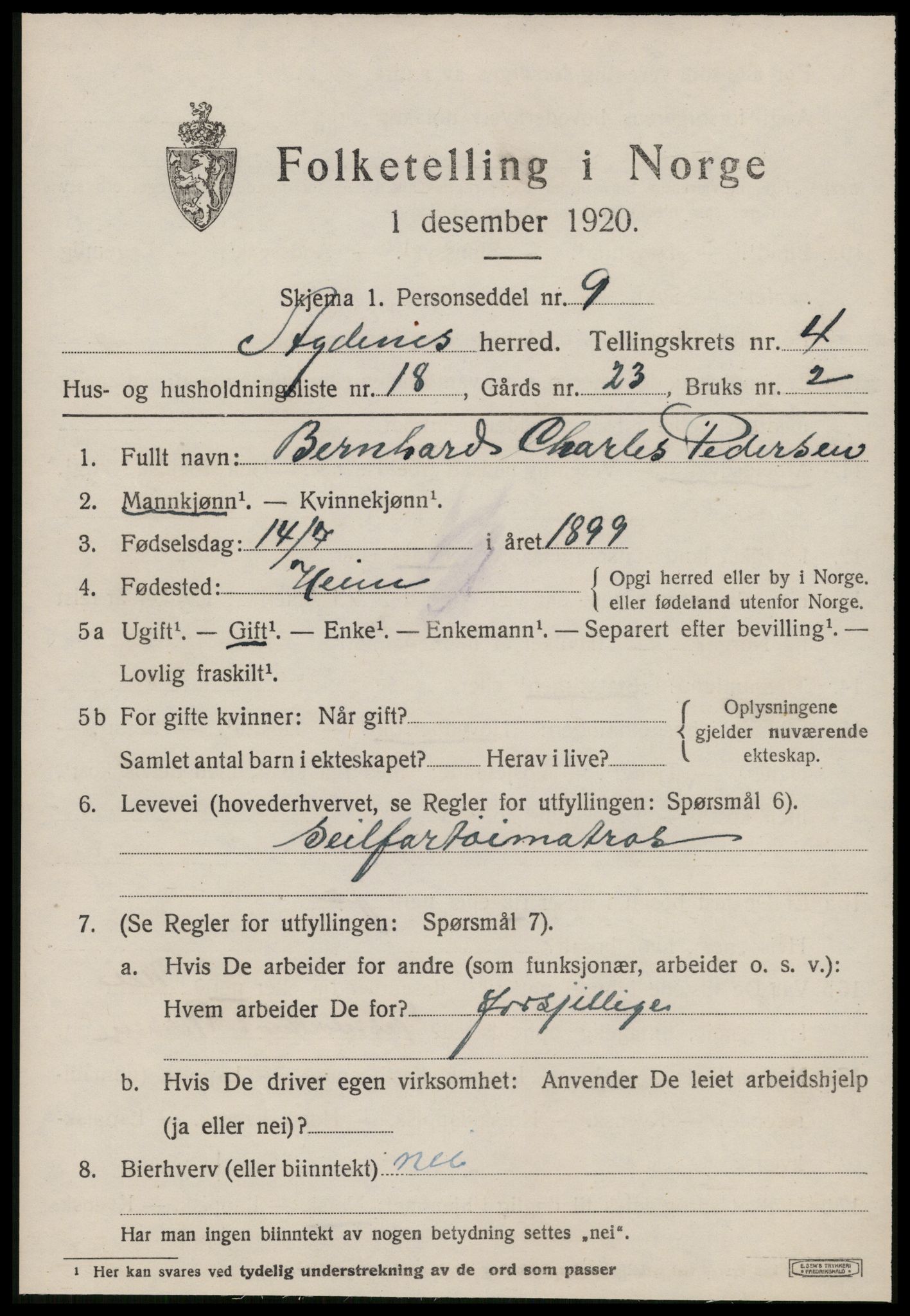 SAT, 1920 census for Agdenes, 1920, p. 2263