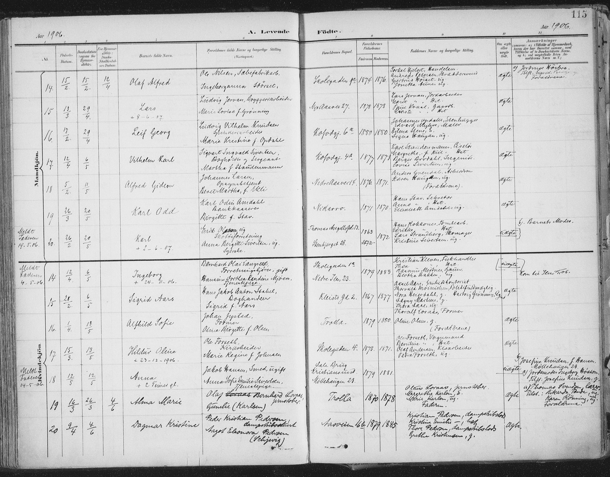 Ministerialprotokoller, klokkerbøker og fødselsregistre - Sør-Trøndelag, AV/SAT-A-1456/603/L0167: Parish register (official) no. 603A06, 1896-1932, p. 115