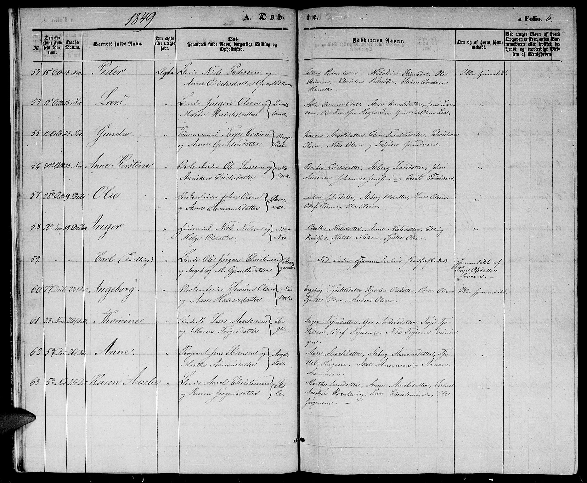 Holt sokneprestkontor, AV/SAK-1111-0021/F/Fb/L0007: Parish register (copy) no. B 7, 1849-1858, p. 6