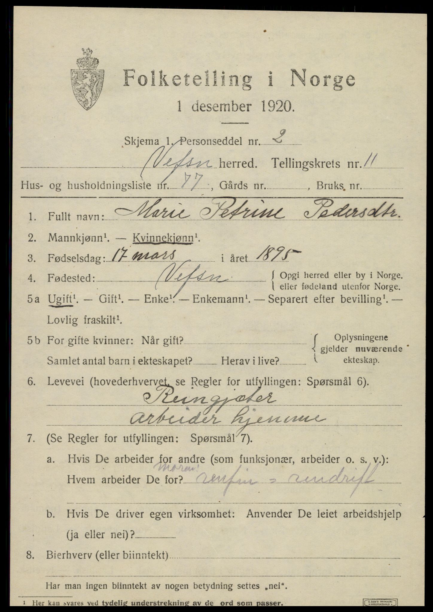 SAT, 1920 census for Vefsn, 1920, p. 9445