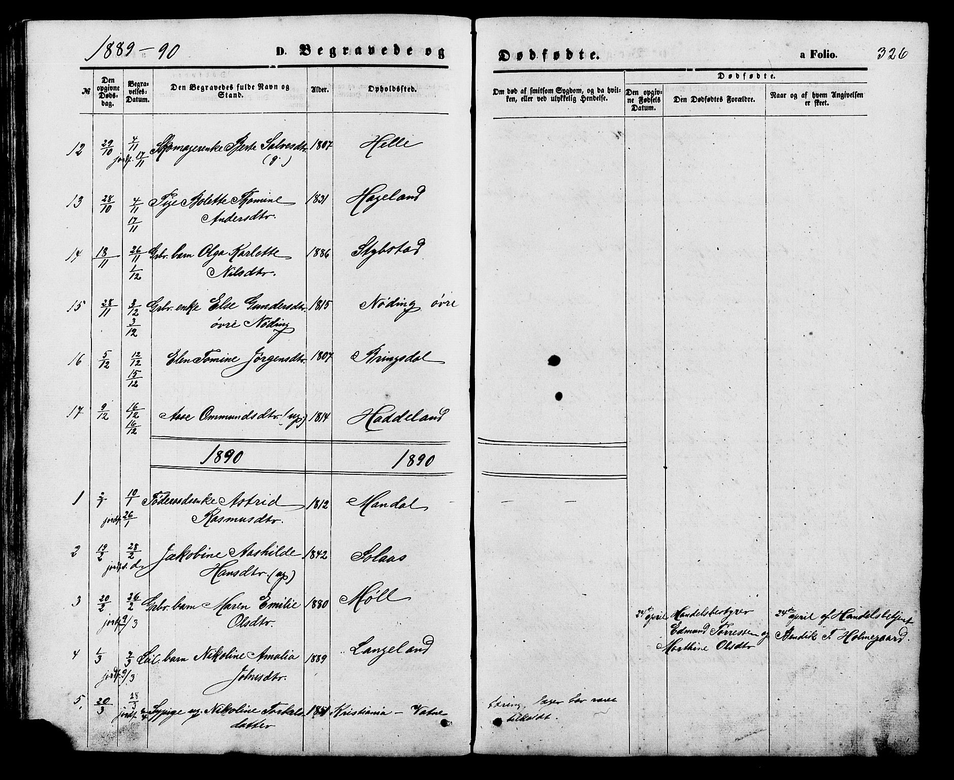 Holum sokneprestkontor, SAK/1111-0022/F/Fb/Fba/L0004: Parish register (copy) no. B 4, 1867-1890, p. 326
