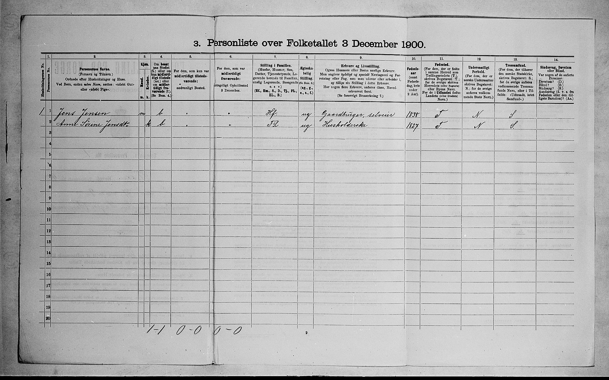 RA, 1900 census for Stokke, 1900, p. 805