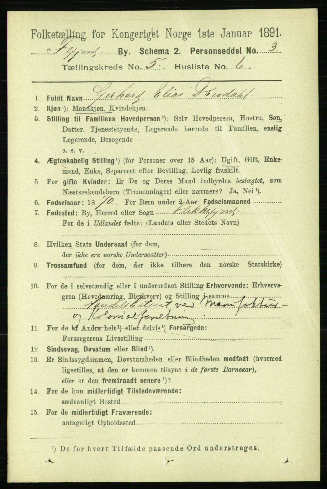 RA, 1891 census for 1004 Flekkefjord, 1891, p. 1147