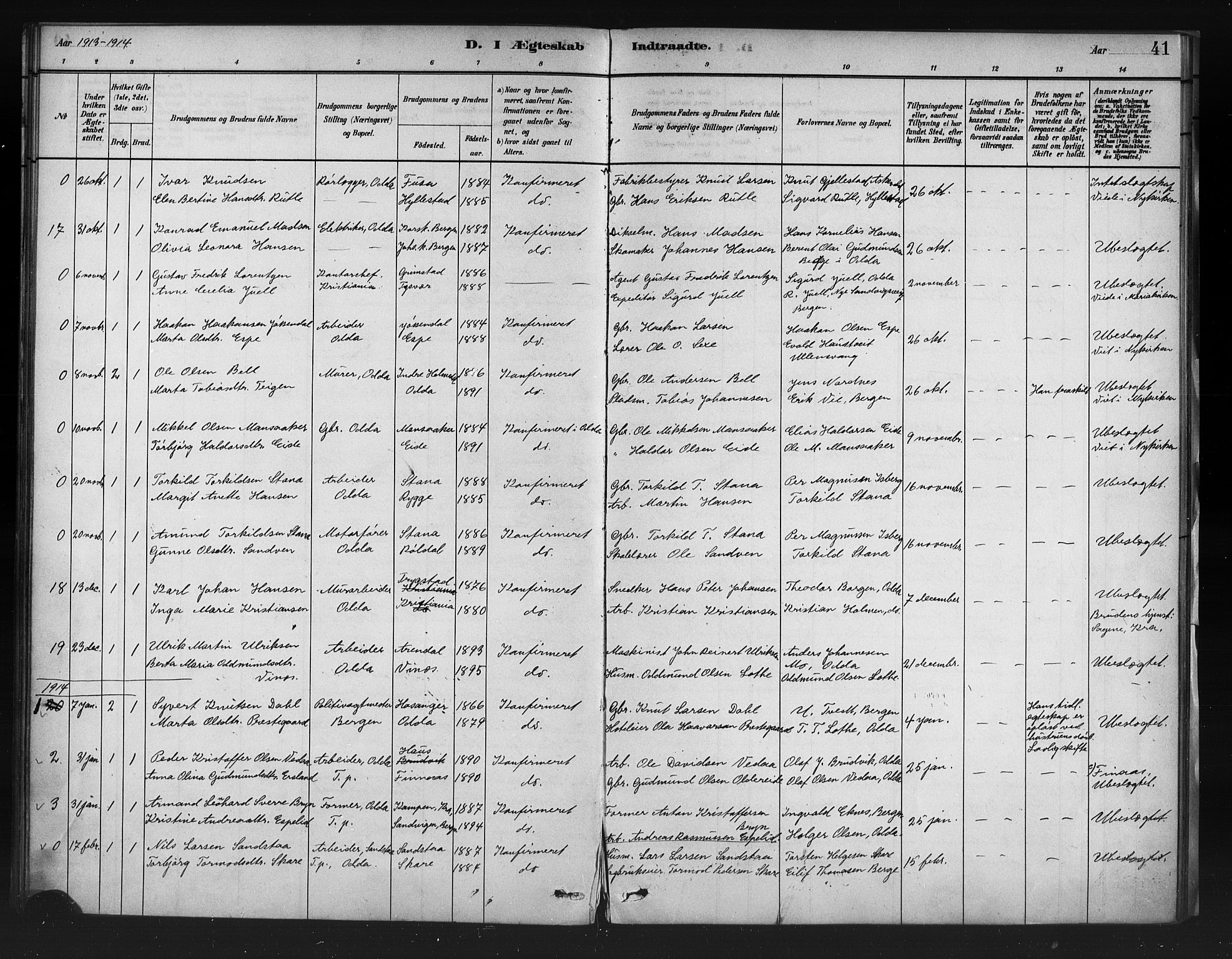 Odda Sokneprestembete, SAB/A-77201/H/Haa: Parish register (official) no. A 1, 1883-1919, p. 41
