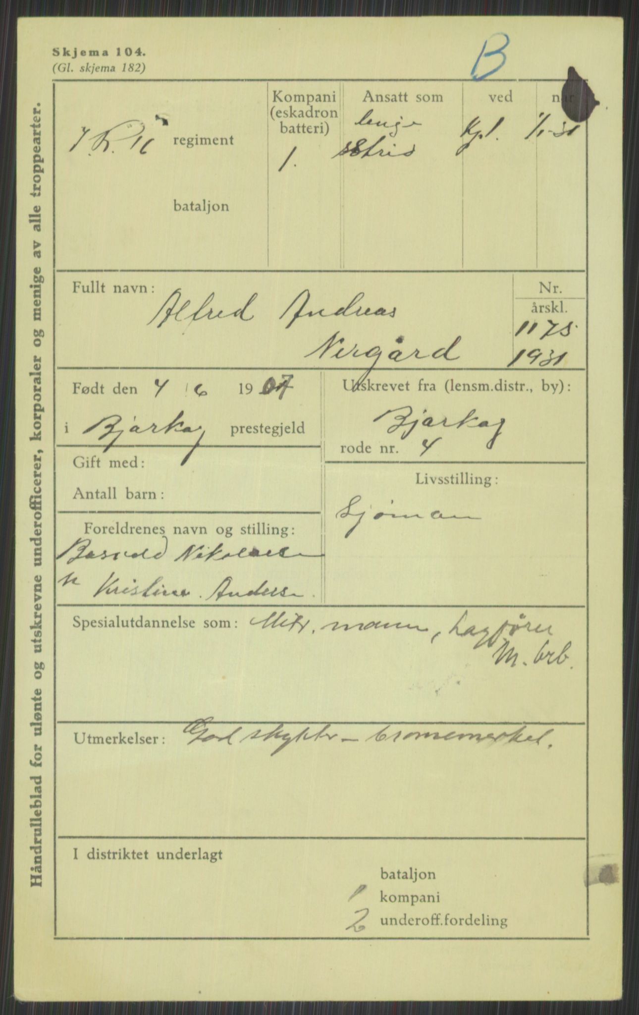 Forsvaret, Troms infanteriregiment nr. 16, AV/RA-RAFA-3146/P/Pa/L0015: Rulleblad for regimentets menige mannskaper, årsklasse 1931, 1931, p. 809