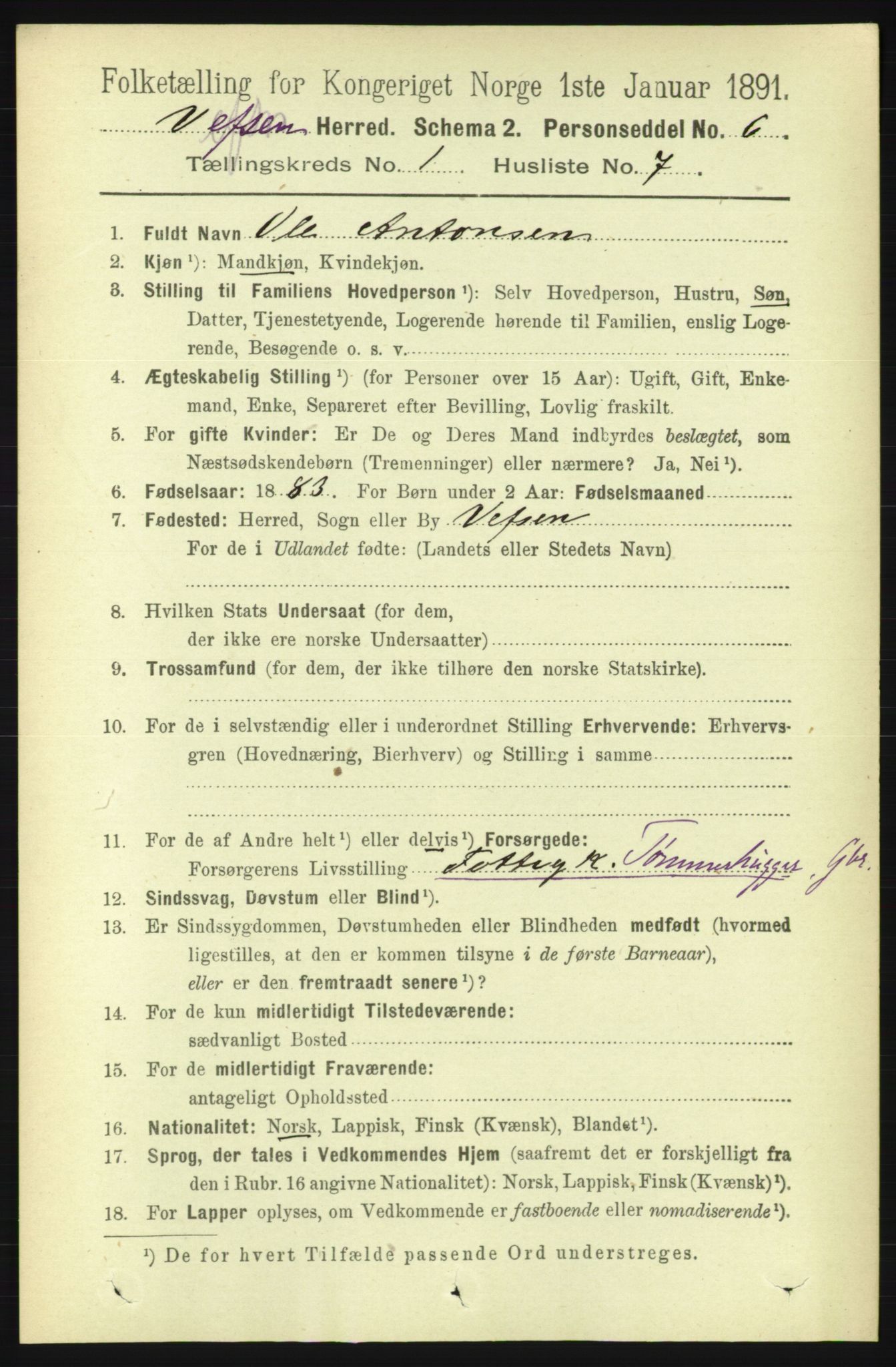 RA, 1891 census for 1824 Vefsn, 1891, p. 133