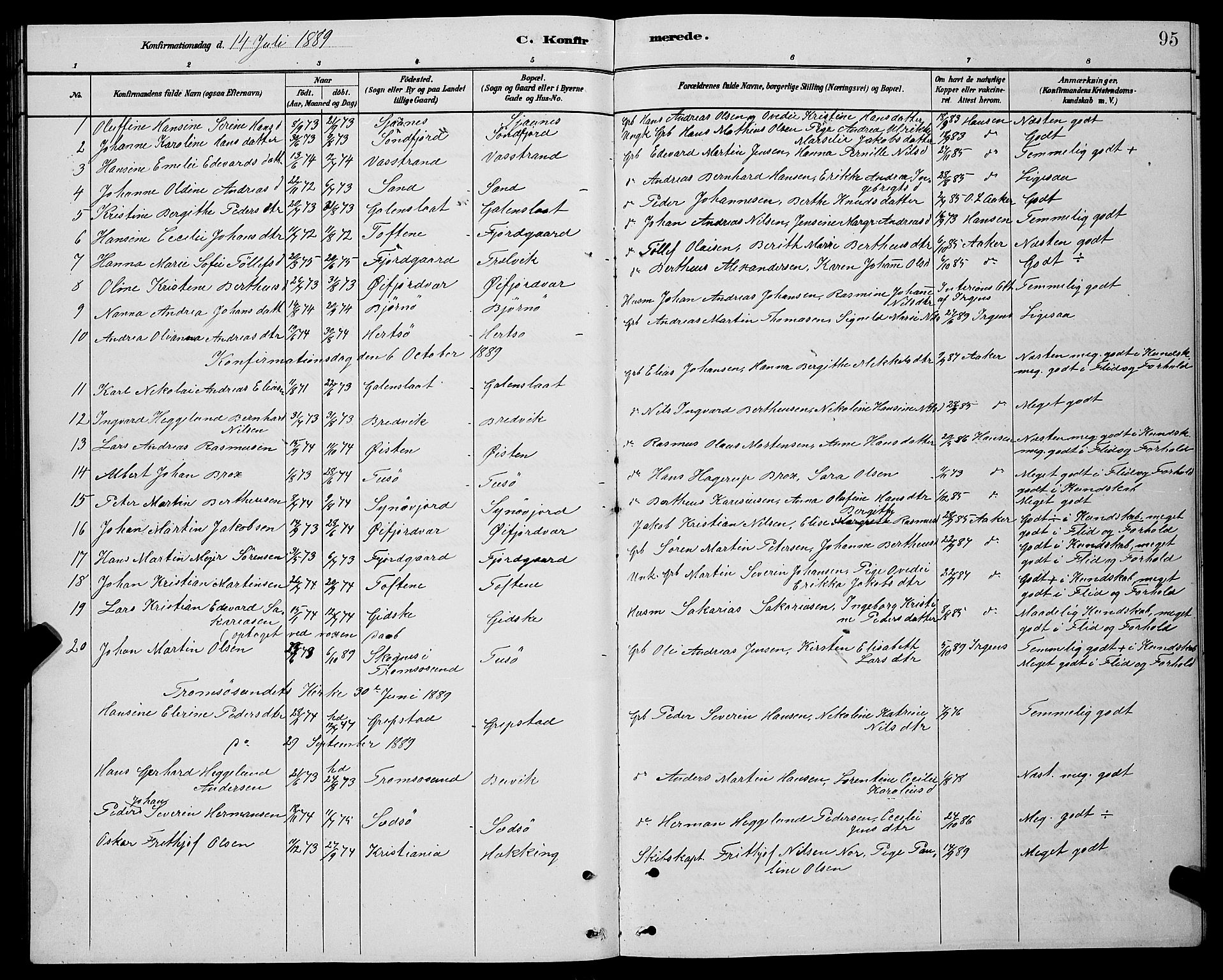 Lenvik sokneprestembete, SATØ/S-1310/H/Ha/Hab/L0021klokker: Parish register (copy) no. 21, 1884-1900, p. 95