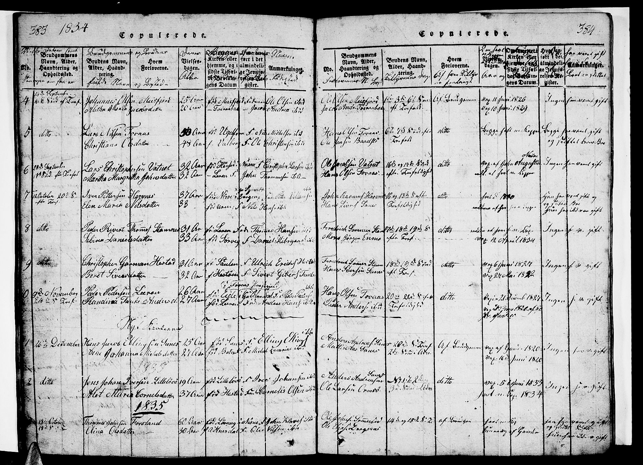 Ministerialprotokoller, klokkerbøker og fødselsregistre - Nordland, AV/SAT-A-1459/831/L0474: Parish register (copy) no. 831C01, 1820-1850, p. 383-384