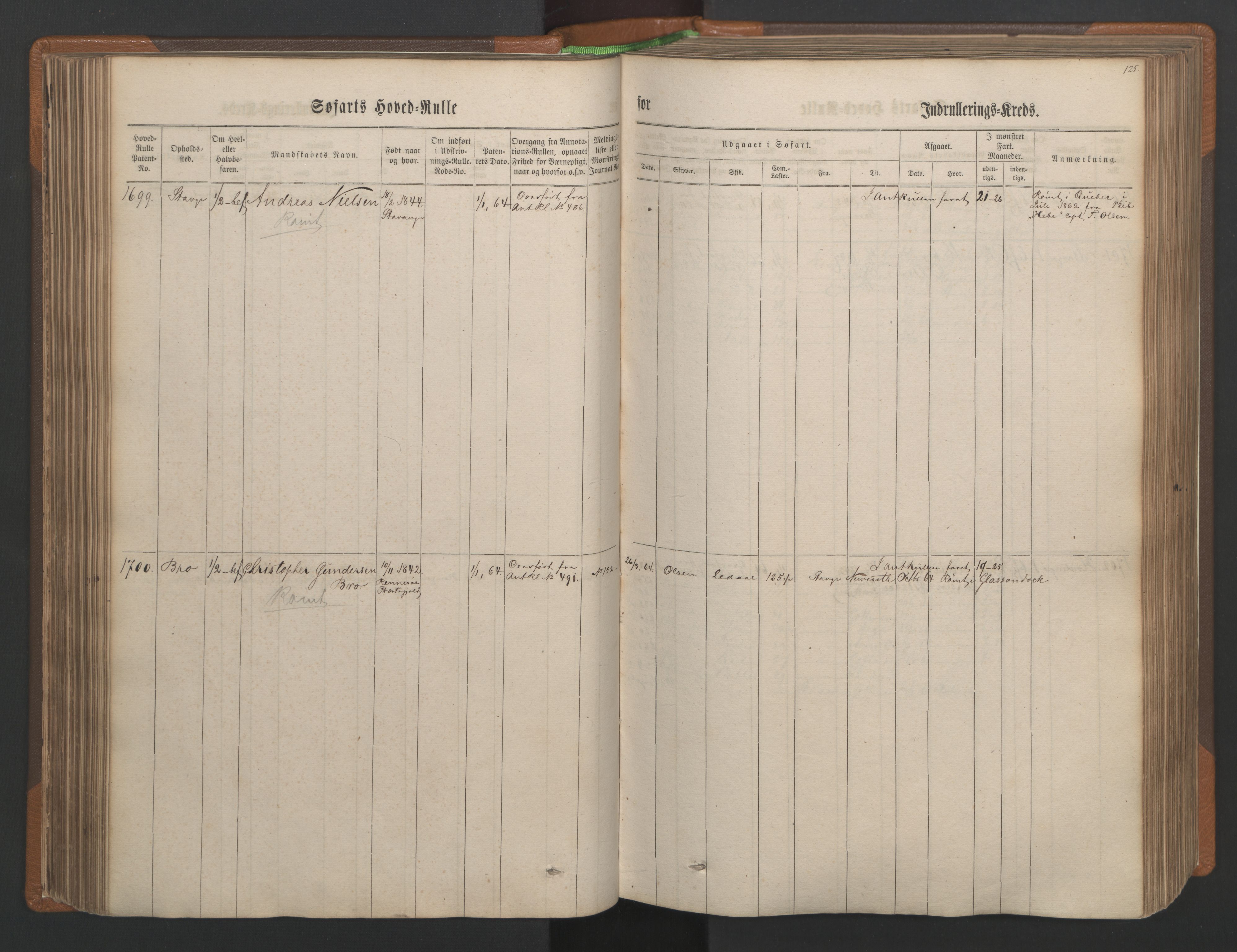 Stavanger sjømannskontor, SAST/A-102006/F/Fb/Fbb/L0003: Sjøfartshovedrulle, patentnr. 1451-2270, 1863, p. 130