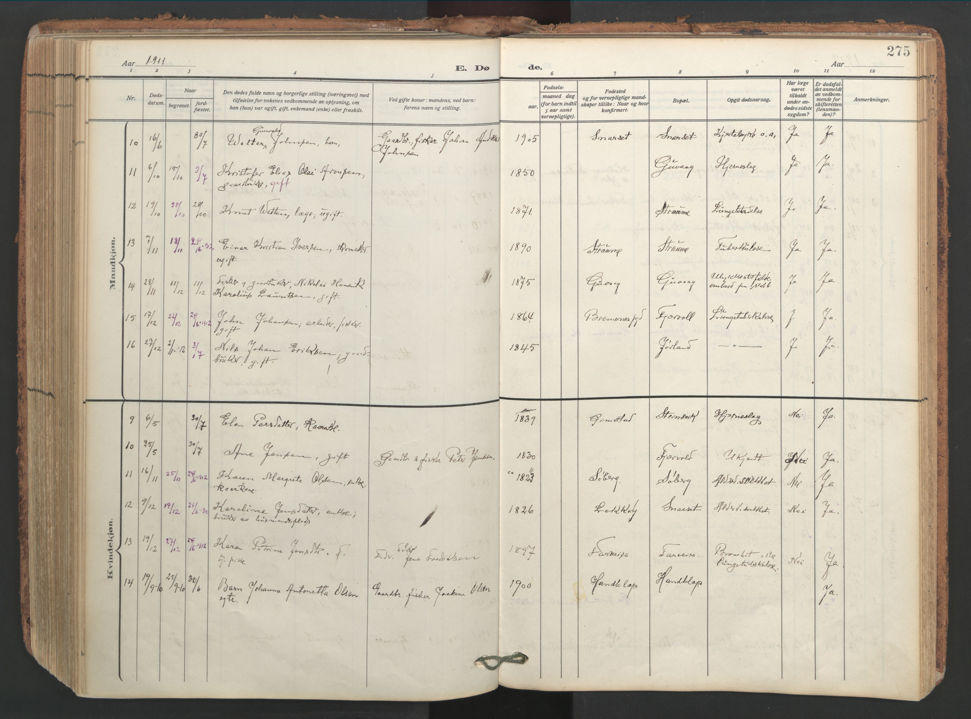 Ministerialprotokoller, klokkerbøker og fødselsregistre - Nordland, AV/SAT-A-1459/891/L1306: Parish register (official) no. 891A11, 1911-1927, p. 275