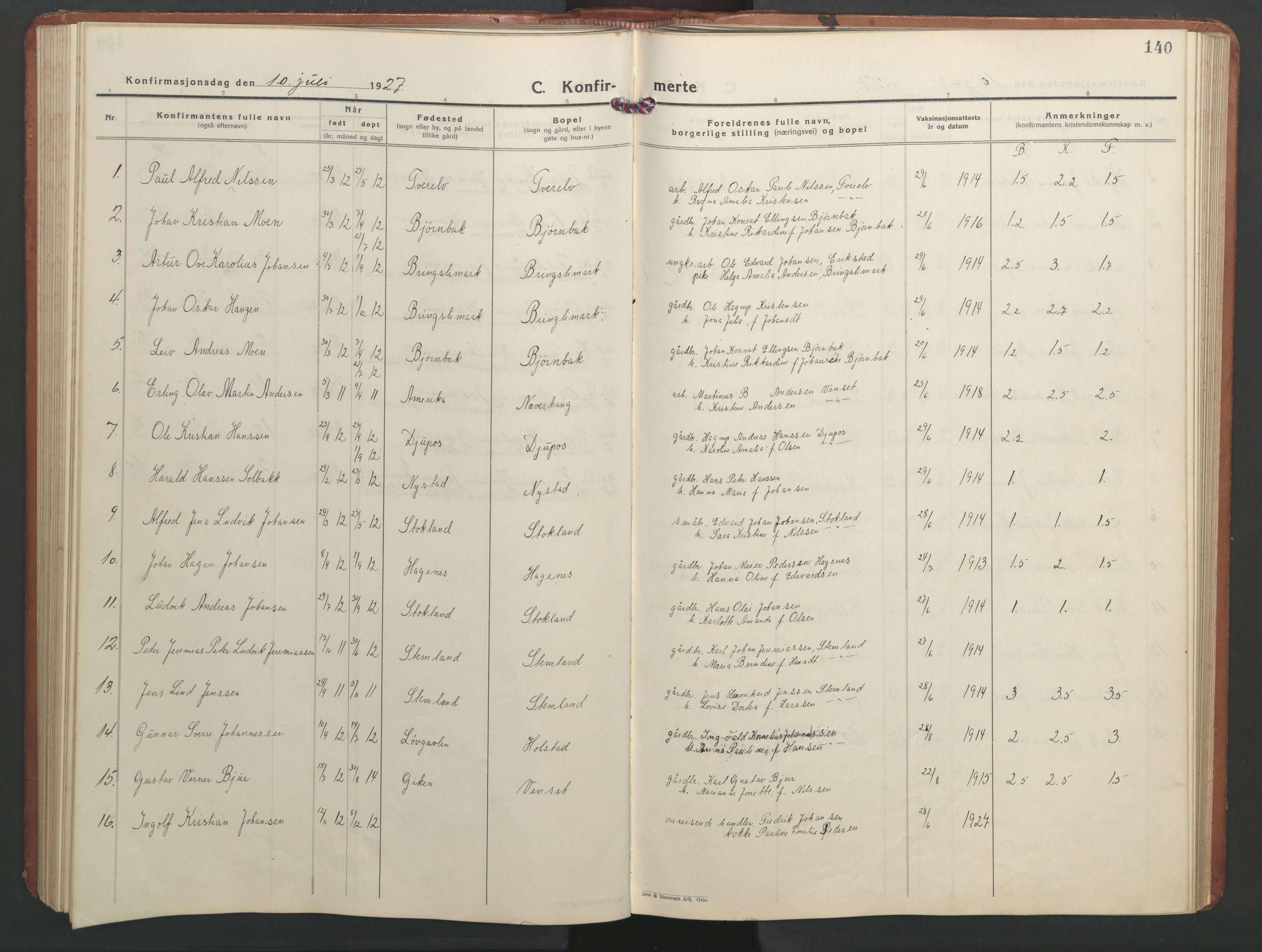 Ministerialprotokoller, klokkerbøker og fødselsregistre - Nordland, AV/SAT-A-1459/851/L0727: Parish register (copy) no. 851C02, 1925-1948, p. 140