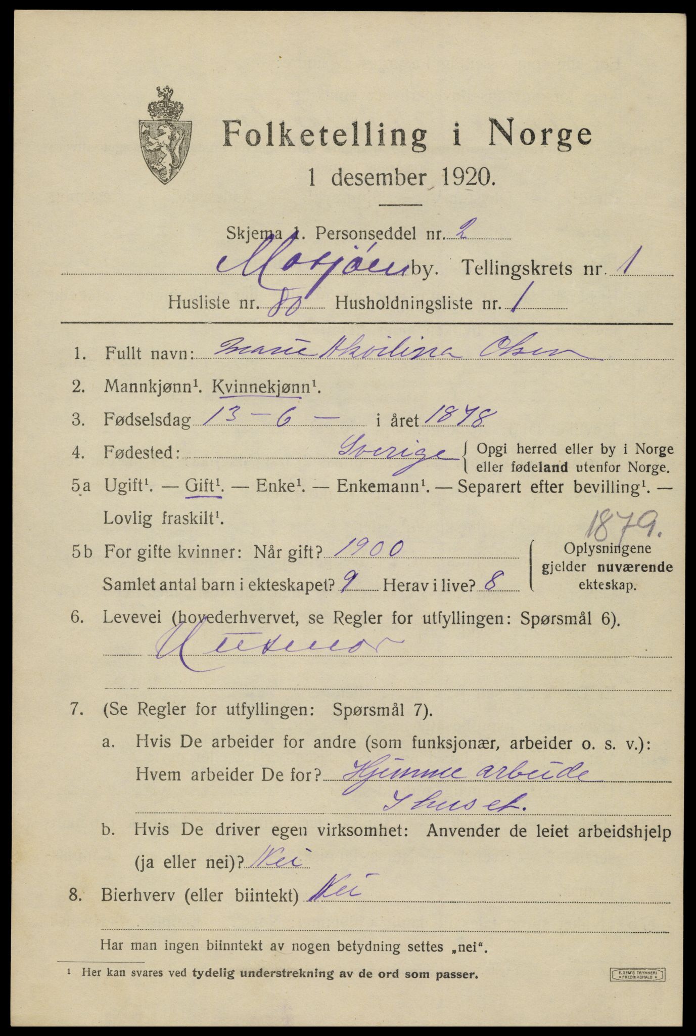 SAT, 1920 census for Mosjøen, 1920, p. 2464