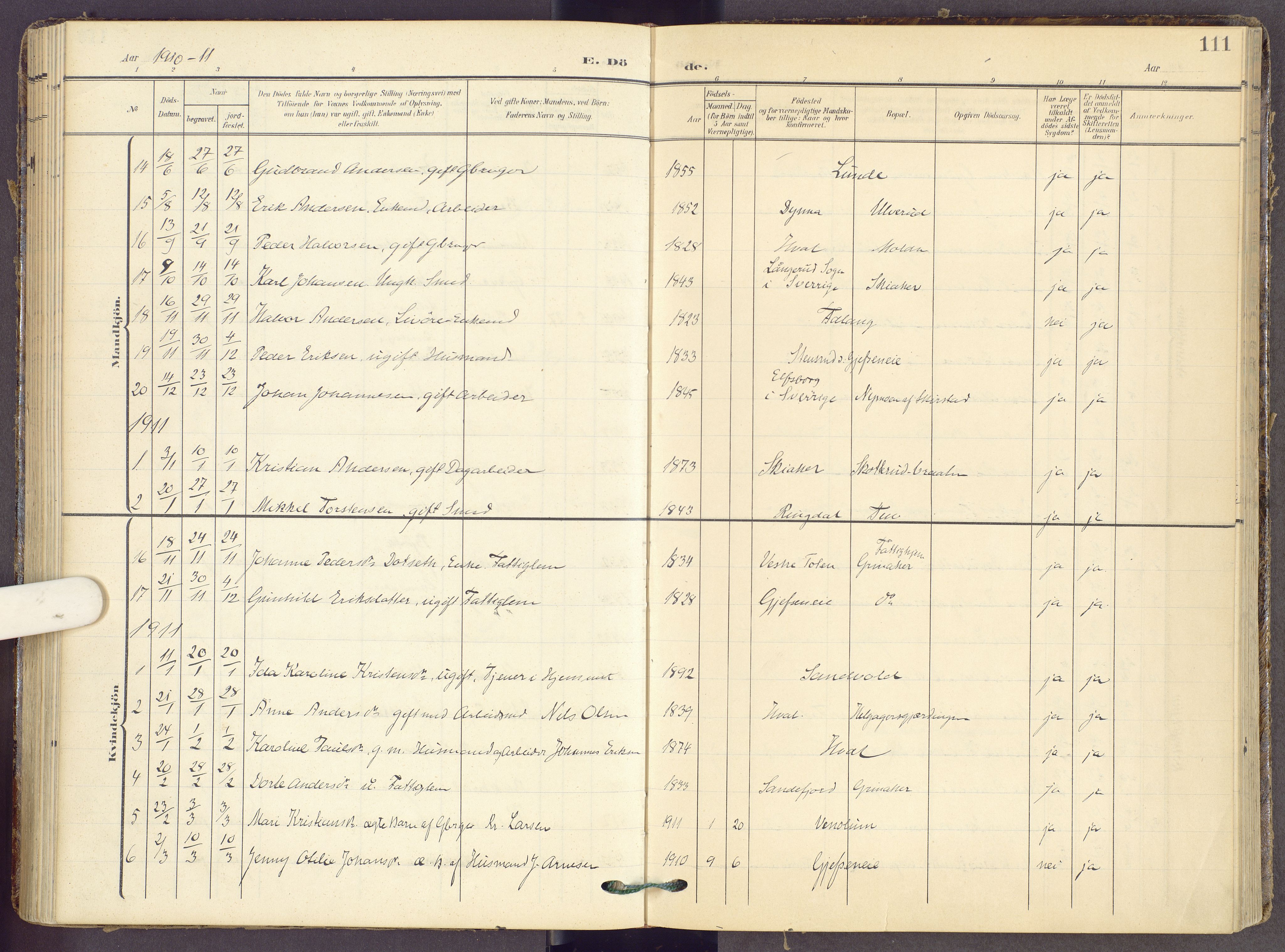 Gran prestekontor, SAH/PREST-112/H/Ha/Haa/L0022: Parish register (official) no. 22, 1908-1918, p. 111