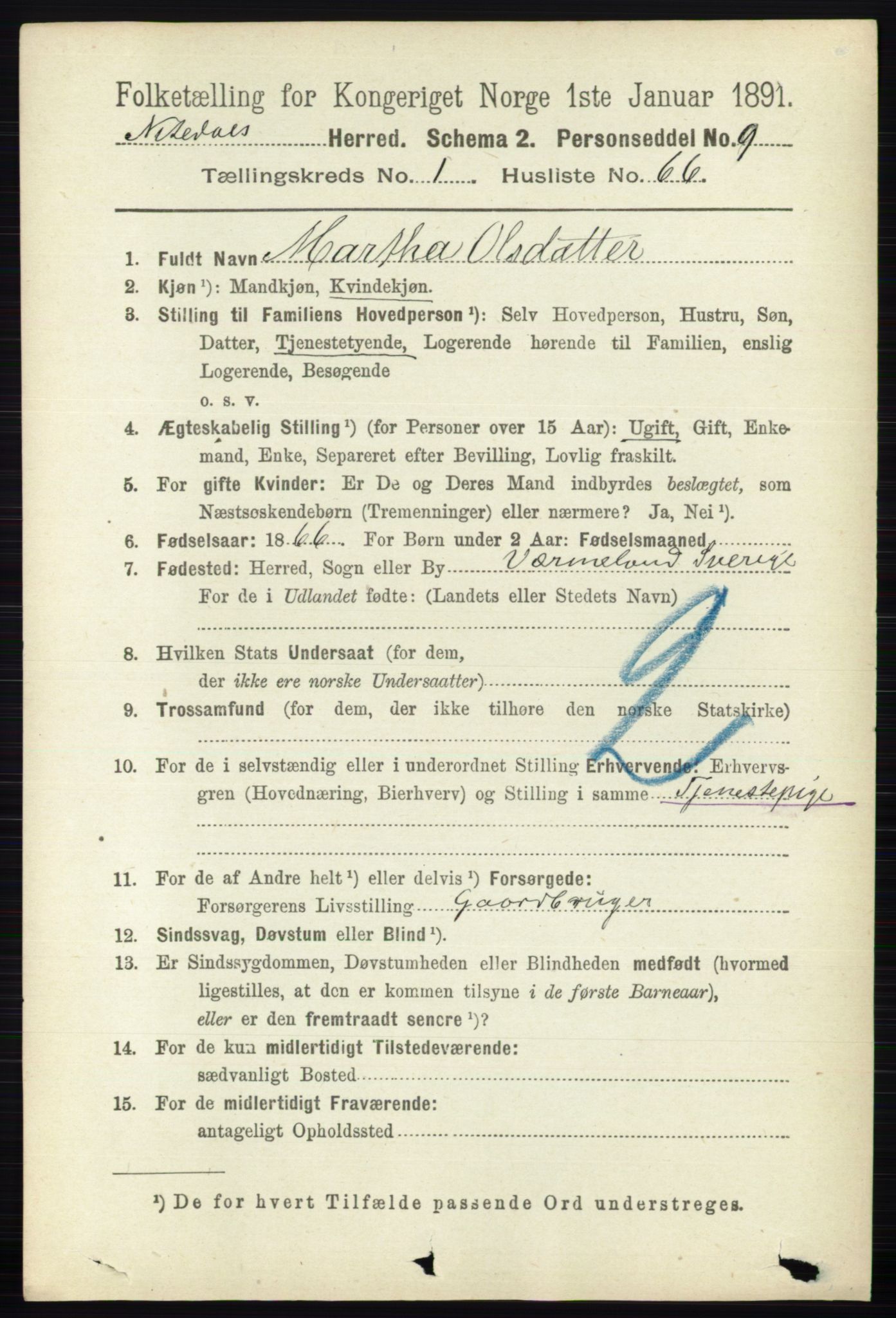 RA, 1891 census for 0233 Nittedal, 1891, p. 497