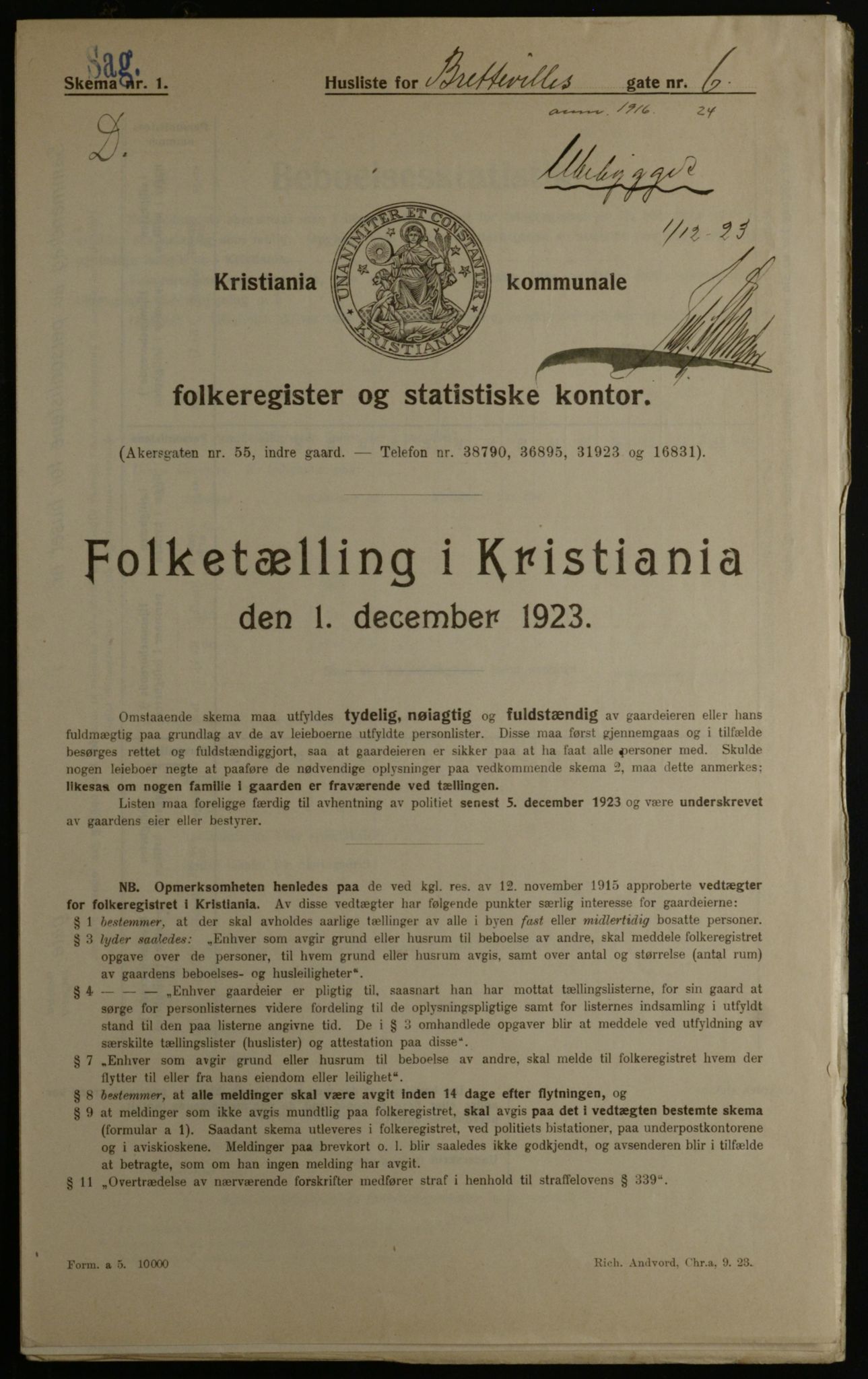 OBA, Municipal Census 1923 for Kristiania, 1923, p. 9788