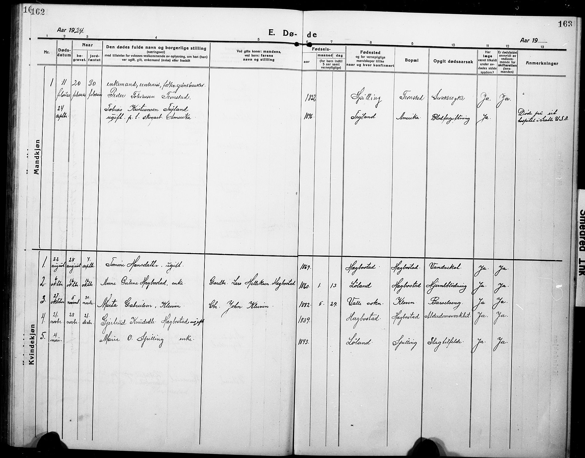 Nord-Audnedal sokneprestkontor, SAK/1111-0032/F/Fb/Fbb/L0005: Parish register (copy) no. B 5, 1918-1929, p. 162-163