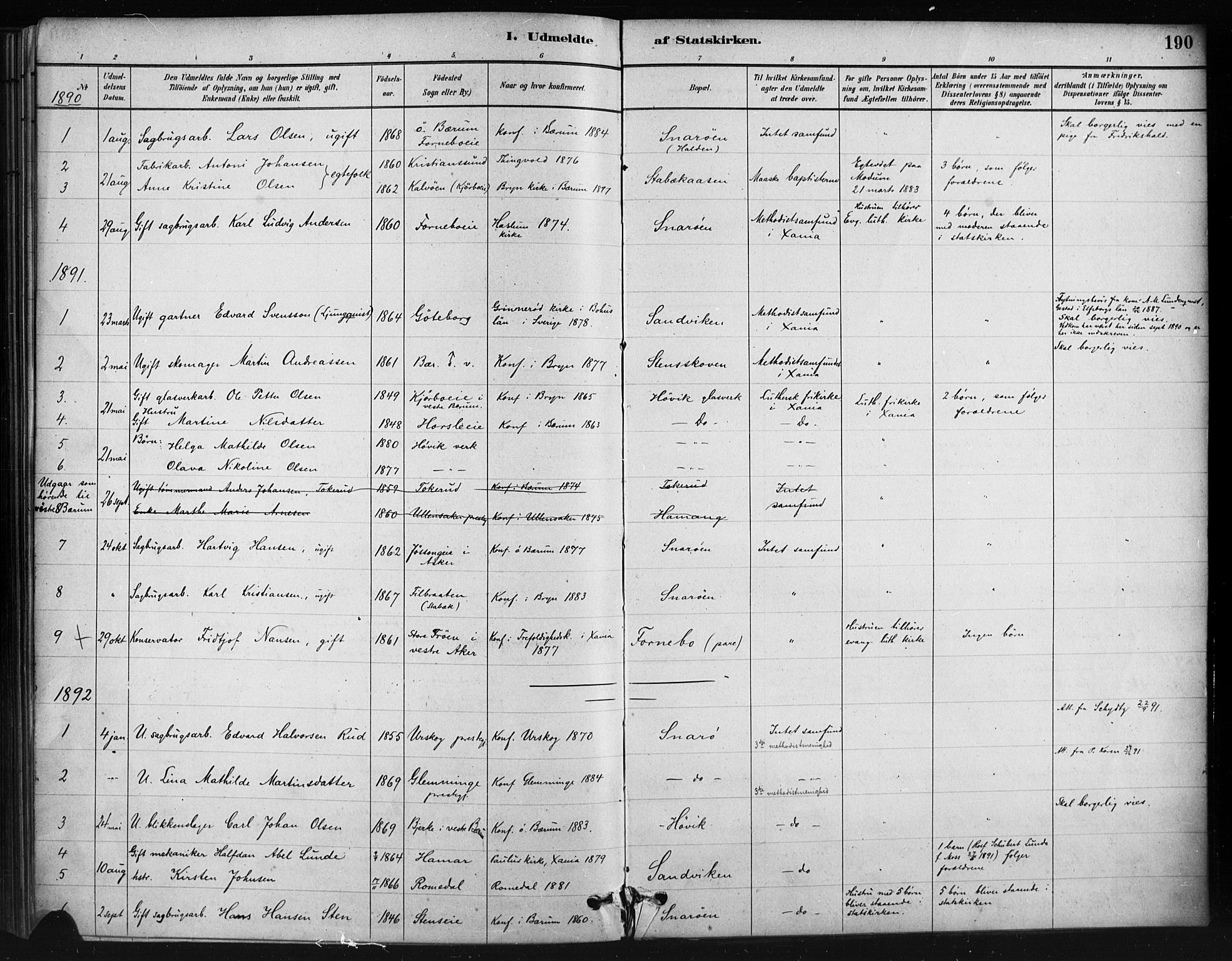 Asker prestekontor Kirkebøker, AV/SAO-A-10256a/F/Fc/L0002: Parish register (official) no. III 2, 1879-1904, p. 190