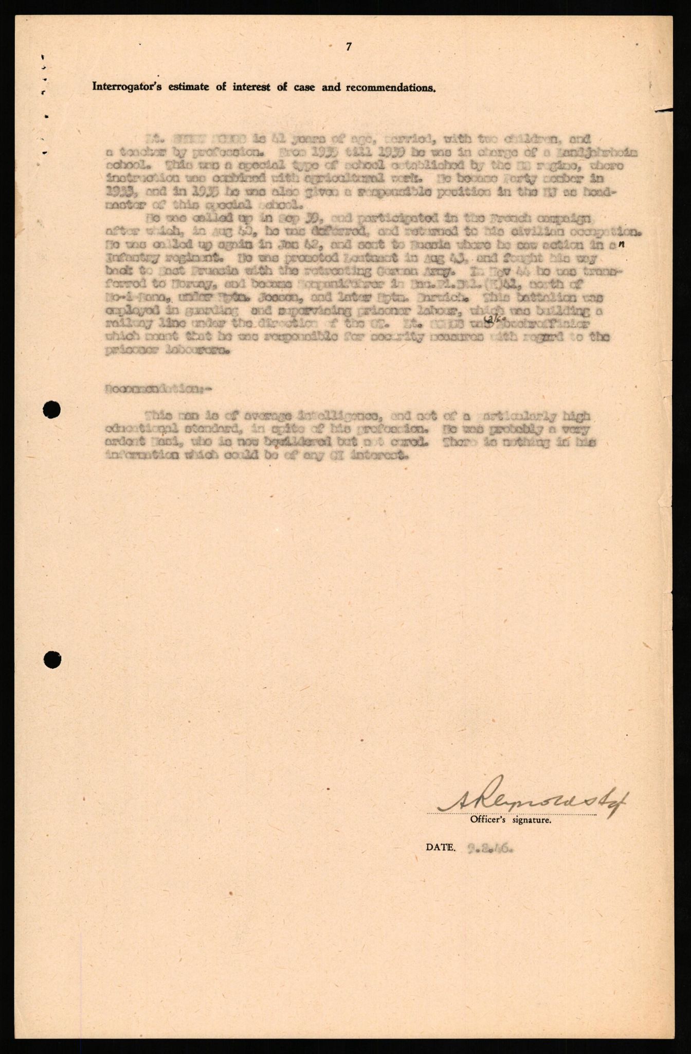 Forsvaret, Forsvarets overkommando II, AV/RA-RAFA-3915/D/Db/L0030: CI Questionaires. Tyske okkupasjonsstyrker i Norge. Tyskere., 1945-1946, p. 144