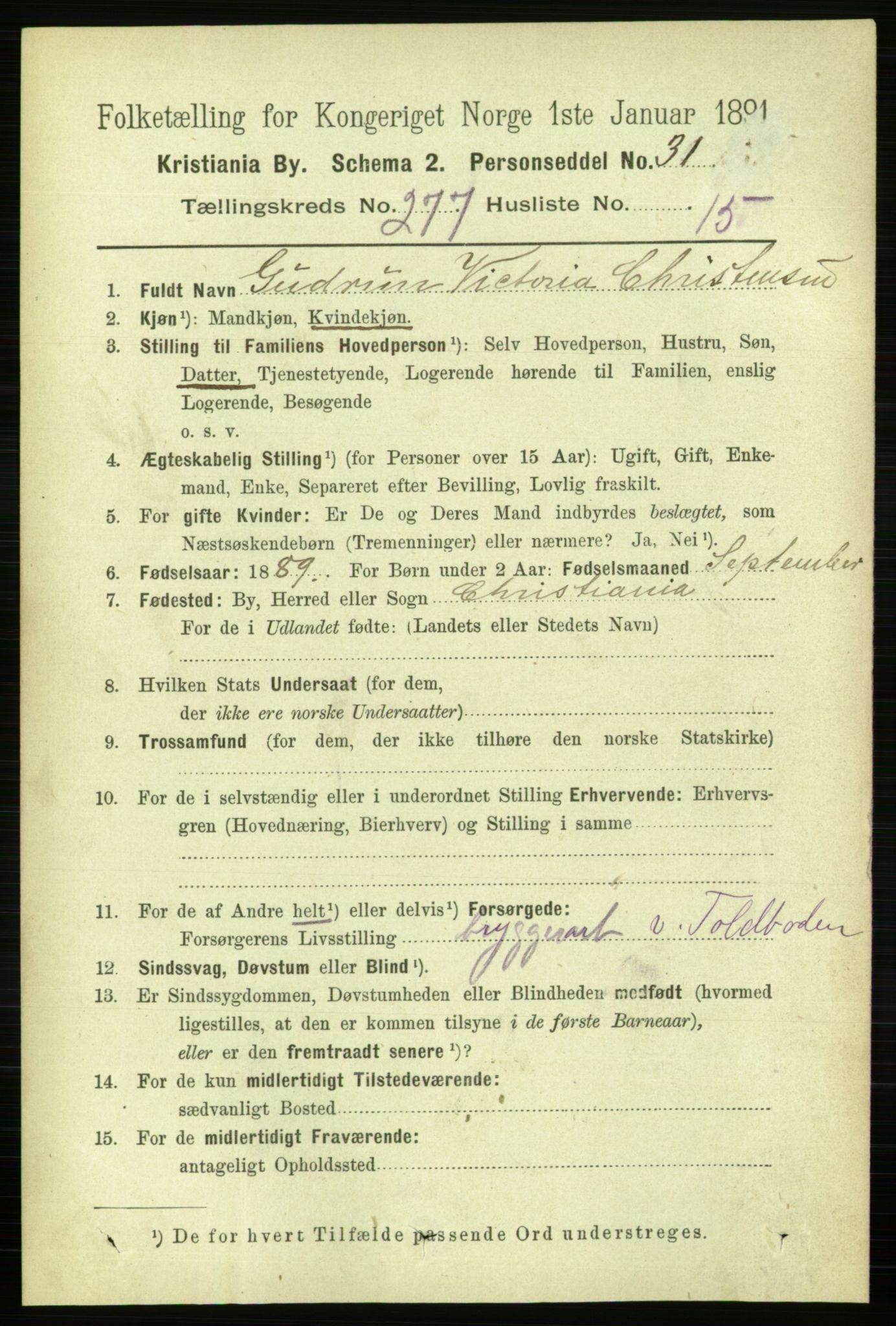 RA, 1891 census for 0301 Kristiania, 1891, p. 168369