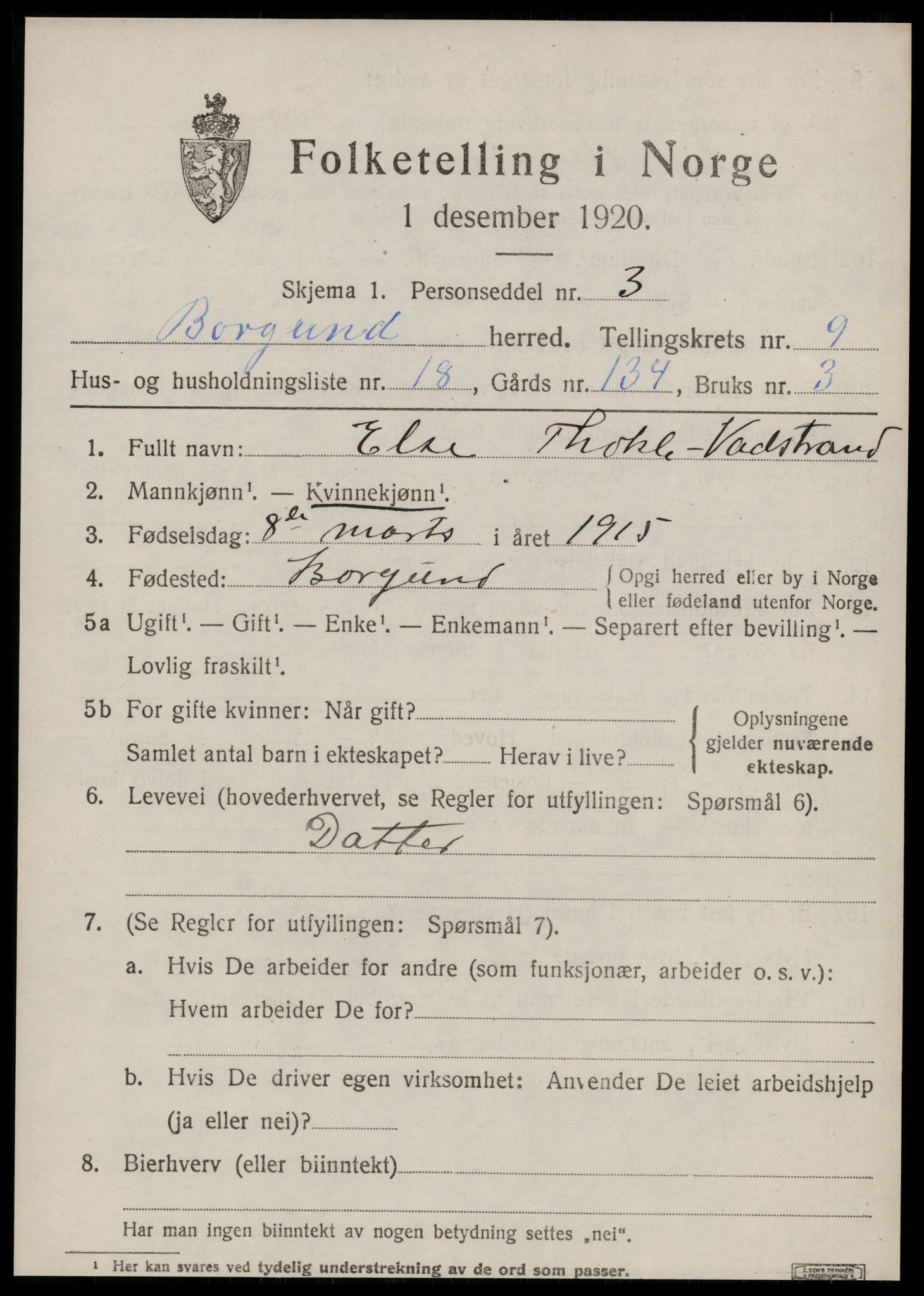 SAT, 1920 census for Borgund, 1920, p. 8330