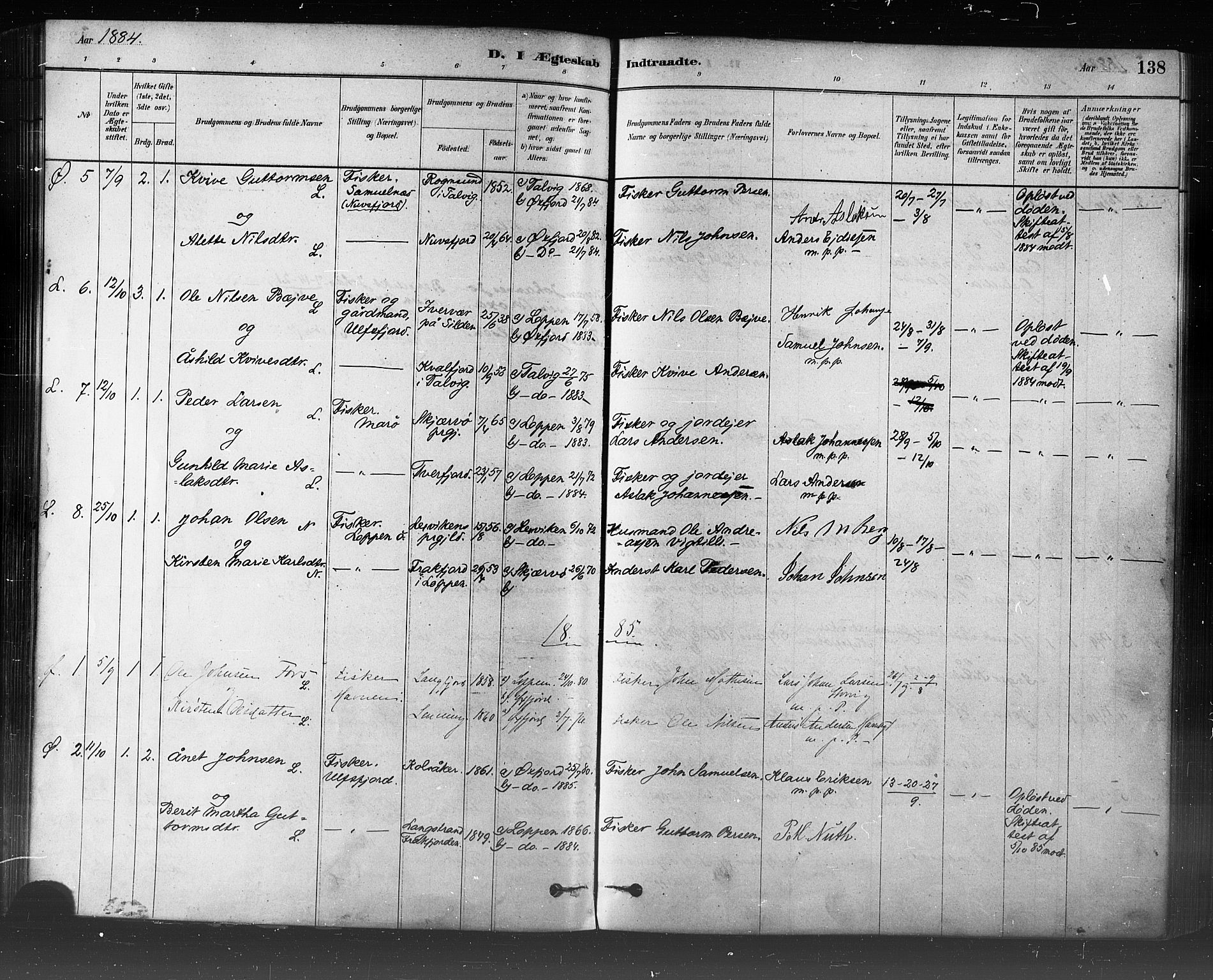 Loppa sokneprestkontor, SATØ/S-1339/H/Ha/L0006kirke: Parish register (official) no. 6, 1879-1895, p. 138
