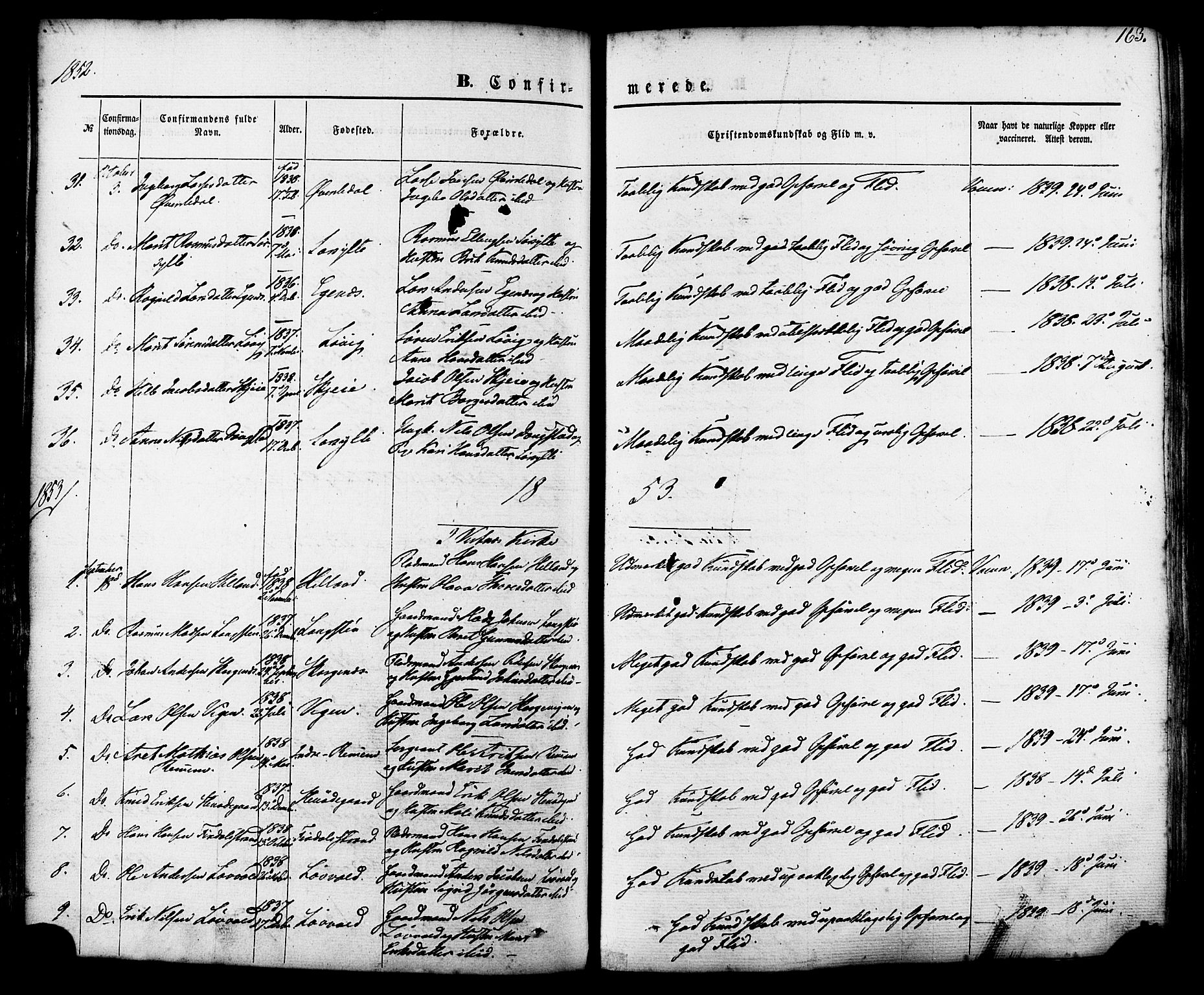 Ministerialprotokoller, klokkerbøker og fødselsregistre - Møre og Romsdal, SAT/A-1454/539/L0529: Parish register (official) no. 539A02, 1848-1872, p. 163