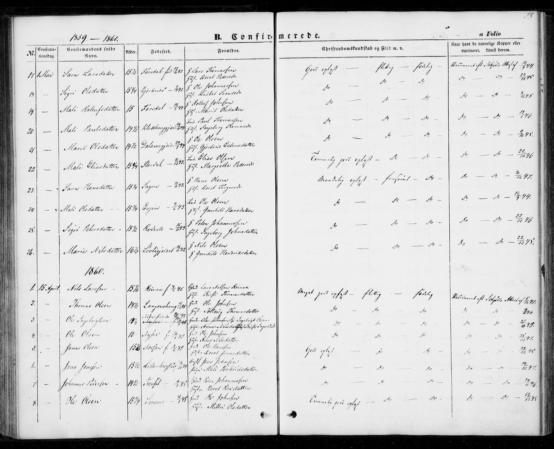 Ministerialprotokoller, klokkerbøker og fødselsregistre - Nord-Trøndelag, SAT/A-1458/706/L0040: Parish register (official) no. 706A01, 1850-1861, p. 58