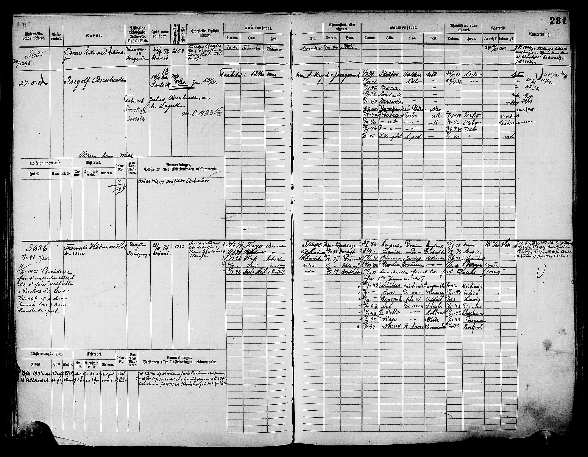 Drammen innrulleringsdistrikt, AV/SAKO-A-781/F/Fc/L0004: Hovedrulle, 1885, p. 287