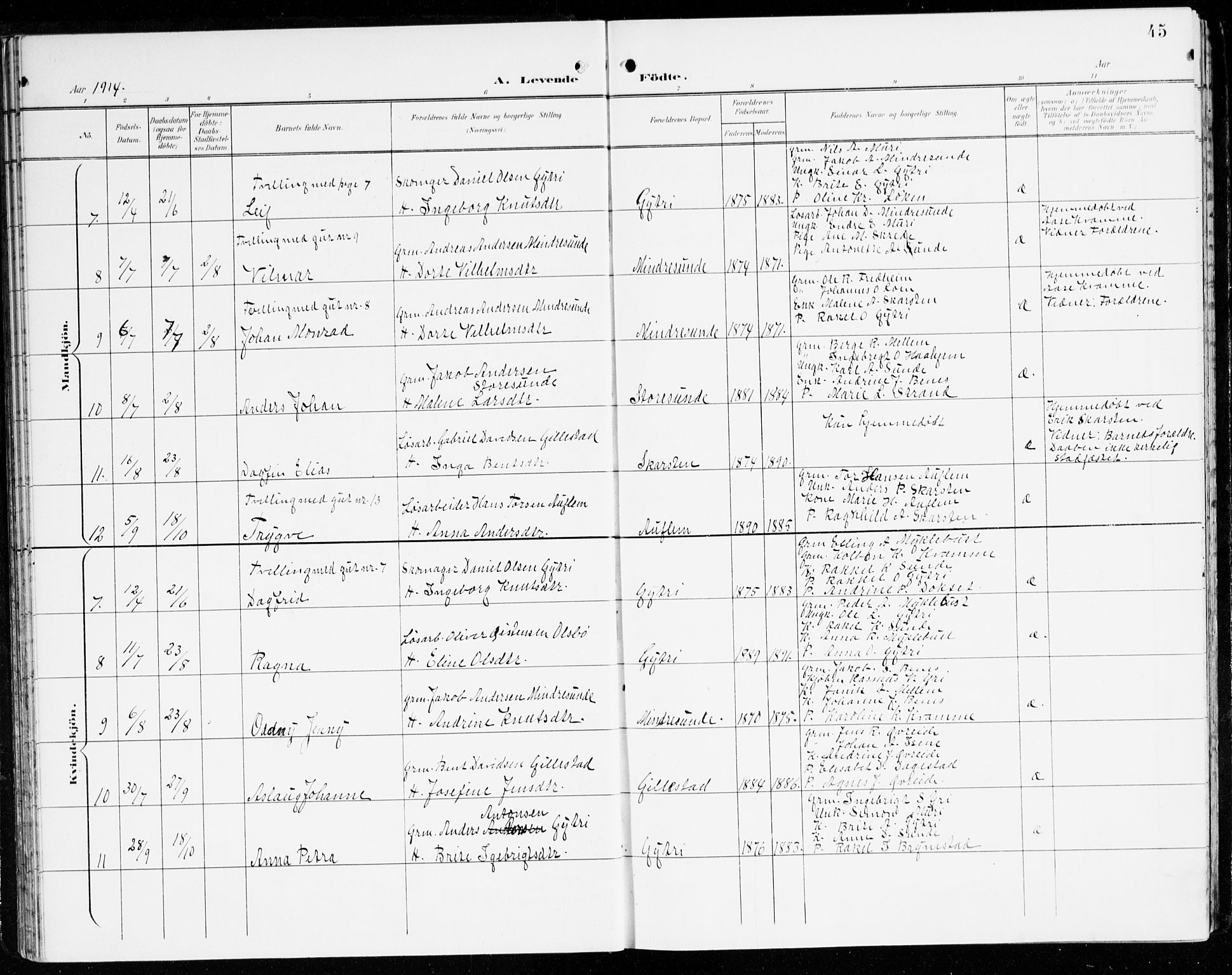 Innvik sokneprestembete, AV/SAB-A-80501: Parish register (official) no. C 2, 1900-1920, p. 45