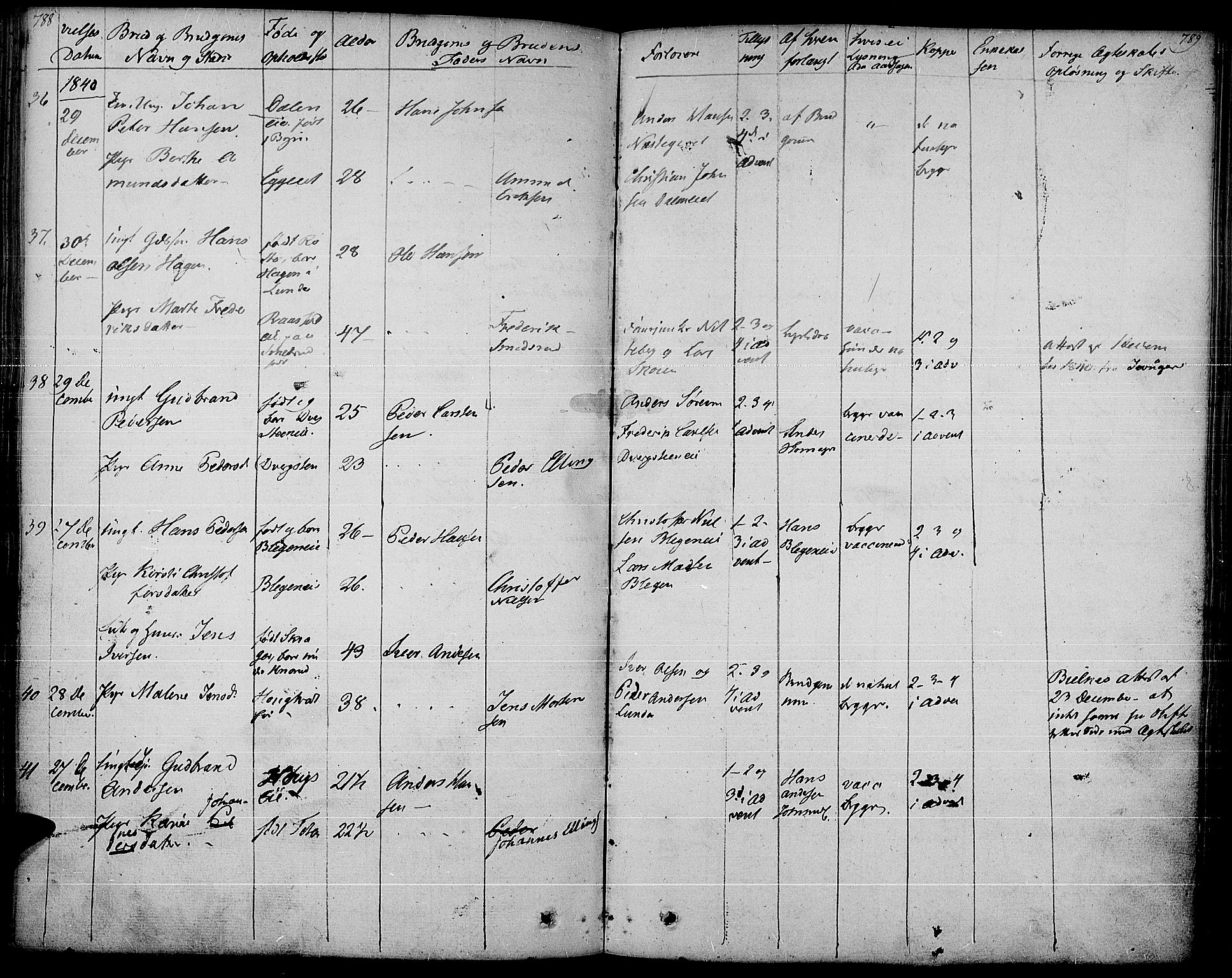 Gran prestekontor, SAH/PREST-112/H/Ha/Haa/L0010: Parish register (official) no. 10, 1824-1842, p. 788-789